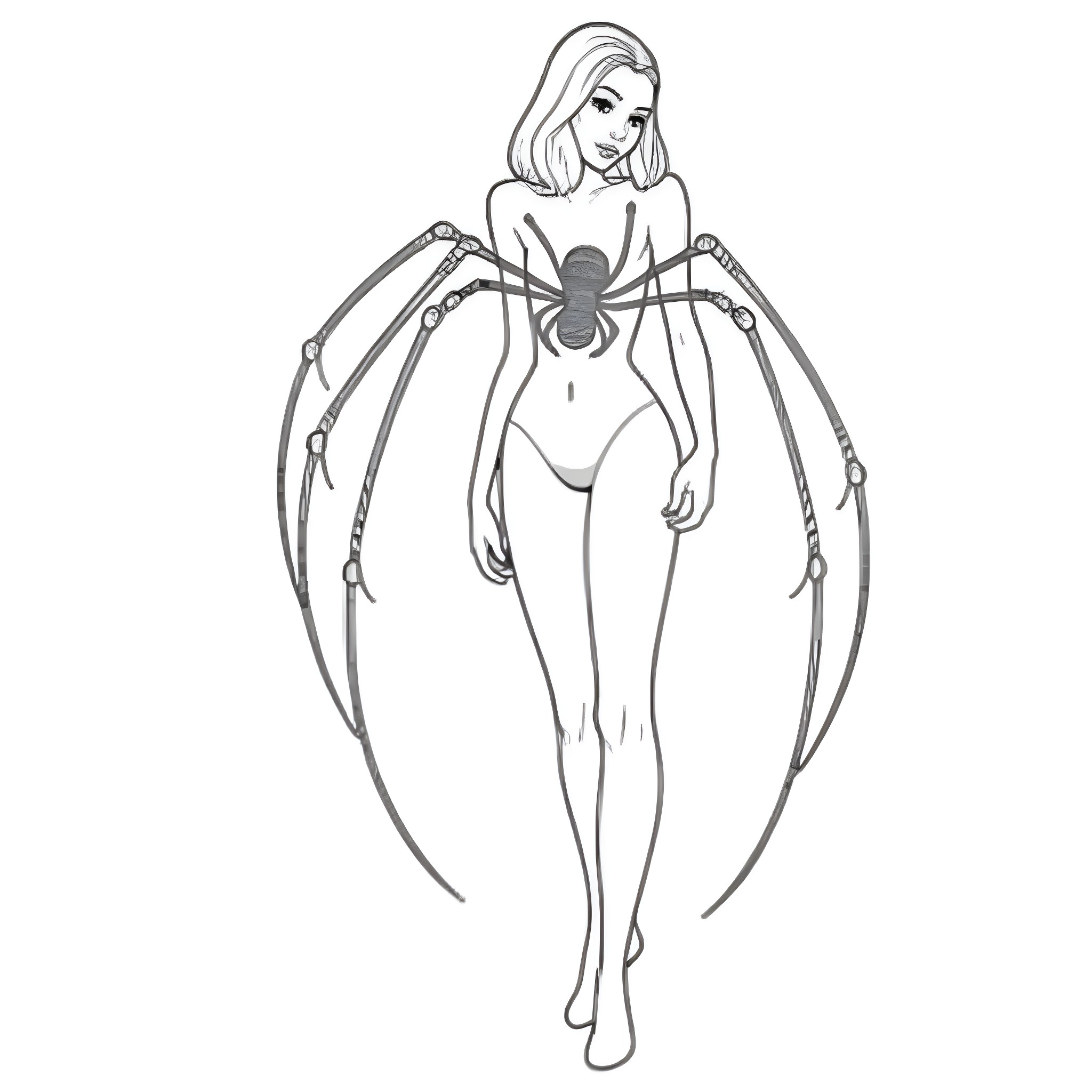 Spider Woman's Ethereal Pose Coloring Page (free black-and-white line drawing printable PDF for all, from beginners to advanced learners, including children, teens, adults, and seniors)