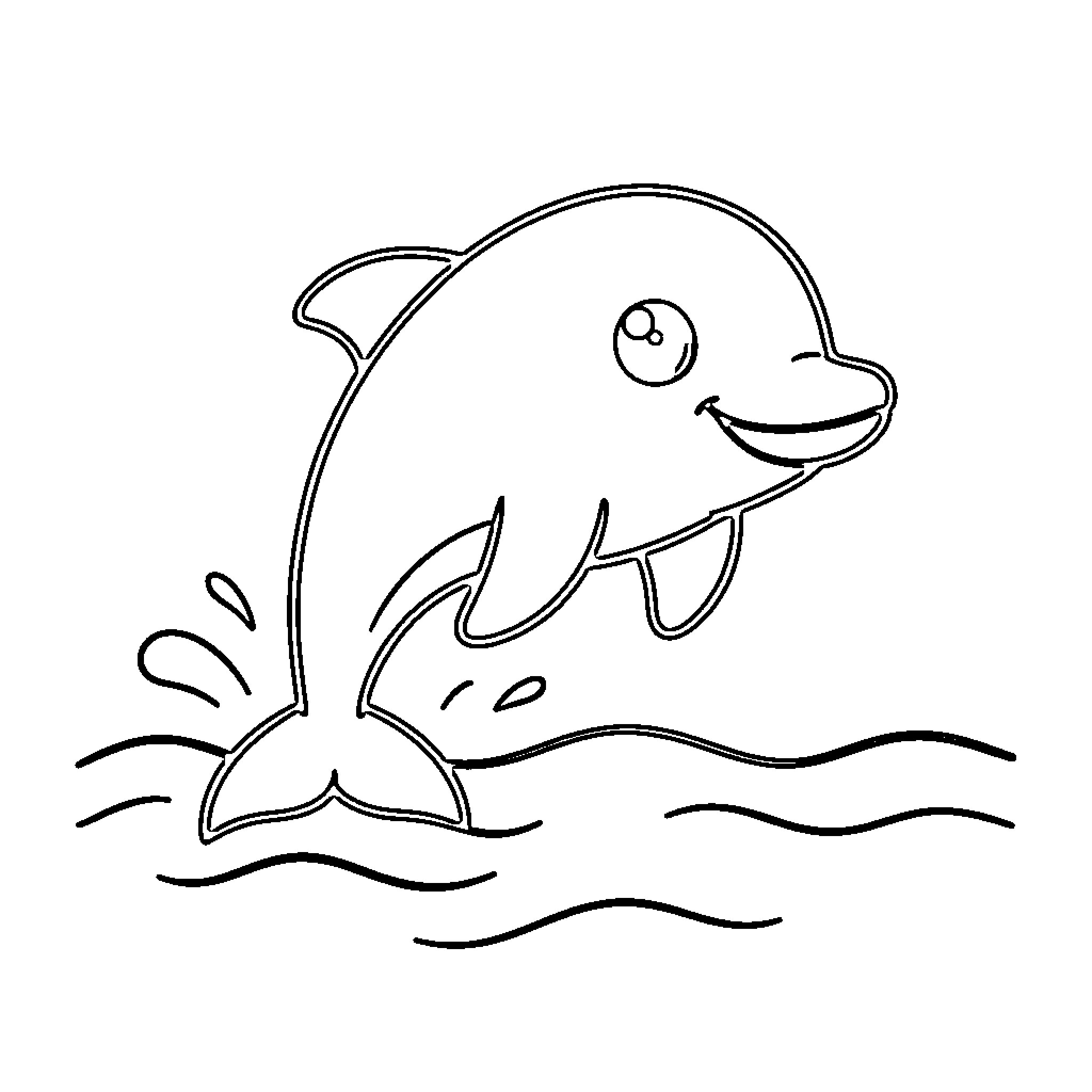 Dolphin jumping happily in the waves Coloring Page (free black-and-white line drawing printable PDF for all, from beginners to advanced learners, including children, teens, adults, and seniors)