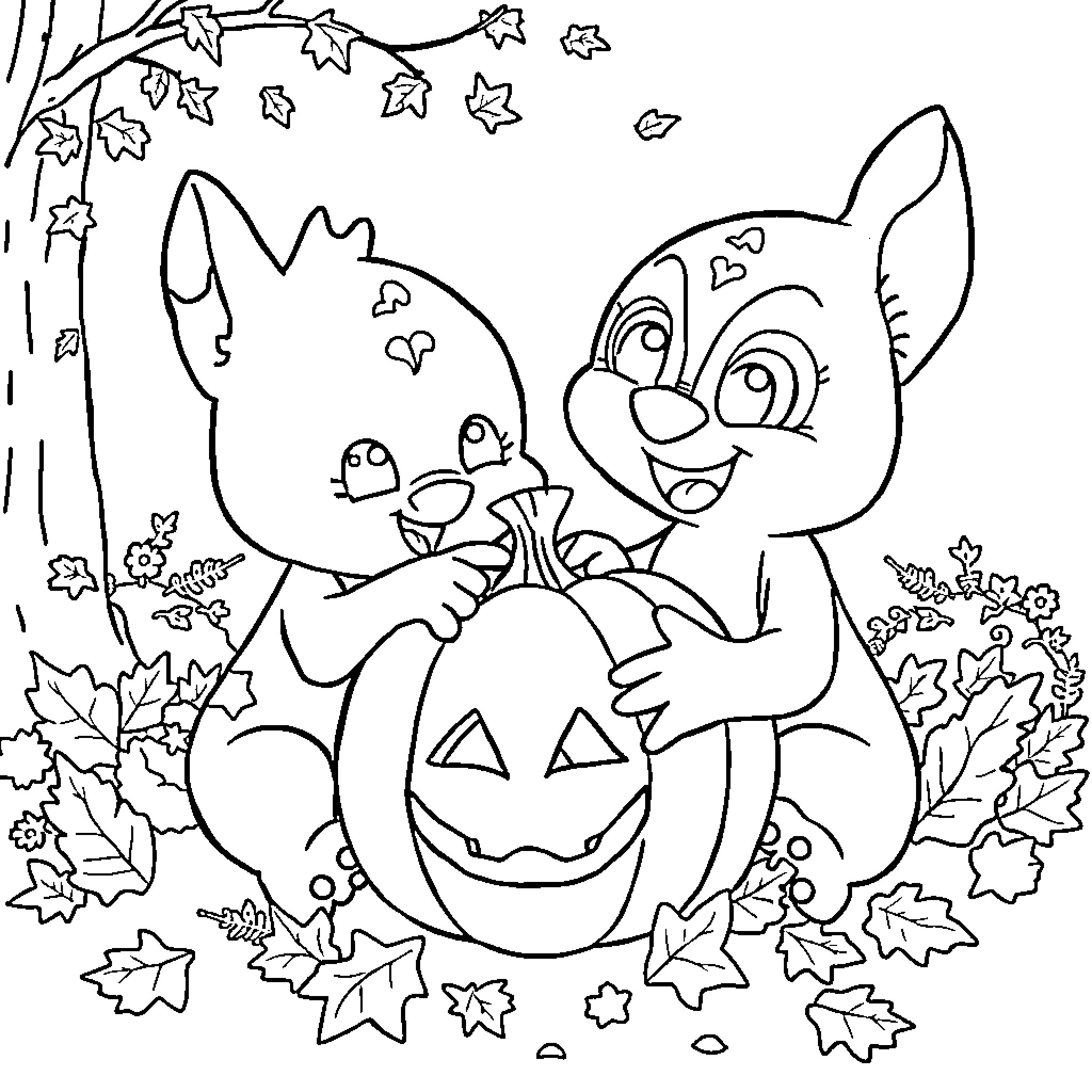 Bingo Halloween fun with pumpkin and fall leaves Coloring Page (free black-and-white line drawing printable PDF for all, from beginners to advanced learners, including children, teens, adults, and seniors)