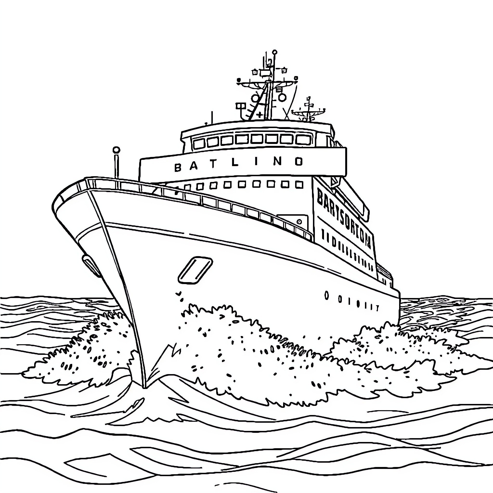 Ship Sailing on the Waves Coloring Page (free black-and-white line drawing printable PDF for all, from beginners to advanced learners, including children, teens, adults, and seniors)