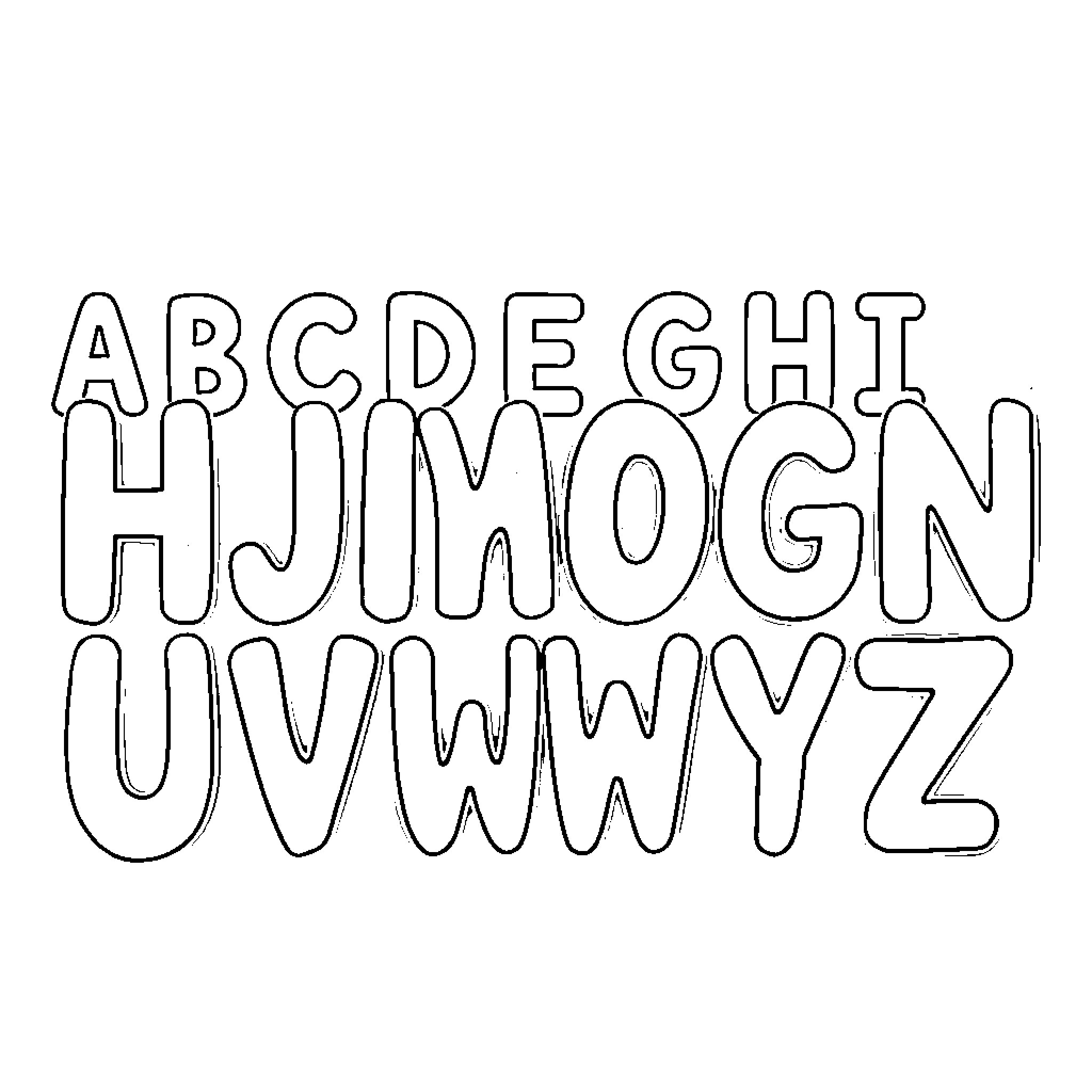 Alphabet letters in creative shapes Coloring Page (free black-and-white line drawing printable PDF for all, from beginners to advanced learners, including children, teens, adults, and seniors)