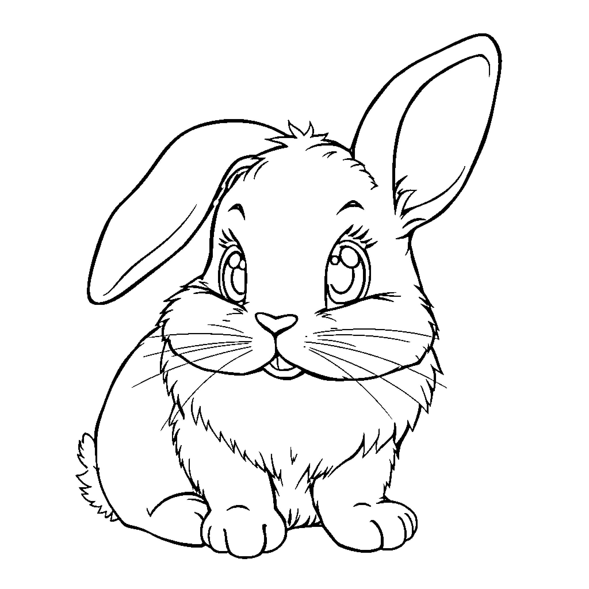 Bunny with Curious Expression Coloring Page (free black-and-white line drawing printable PDF for all, from beginners to advanced learners, including children, teens, adults, and seniors)