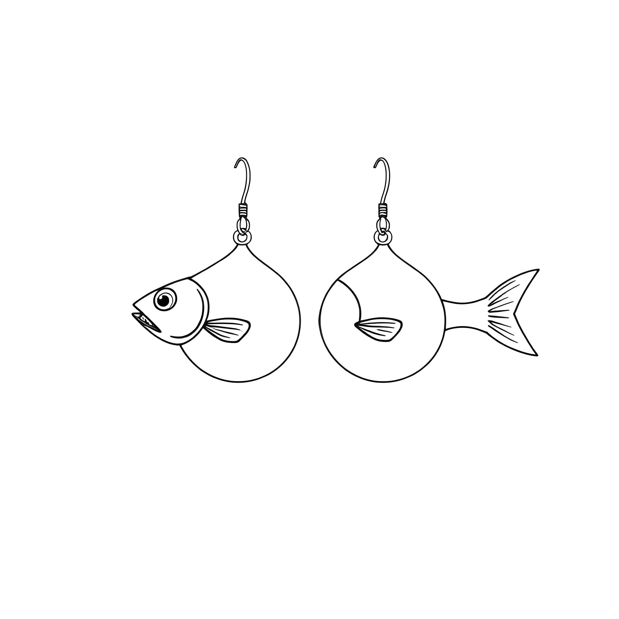 Salmon-shaped earrings with simple design Coloring Page (free black-and-white line drawing printable PDF for all, from beginners to advanced learners, including children, teens, adults, and seniors)