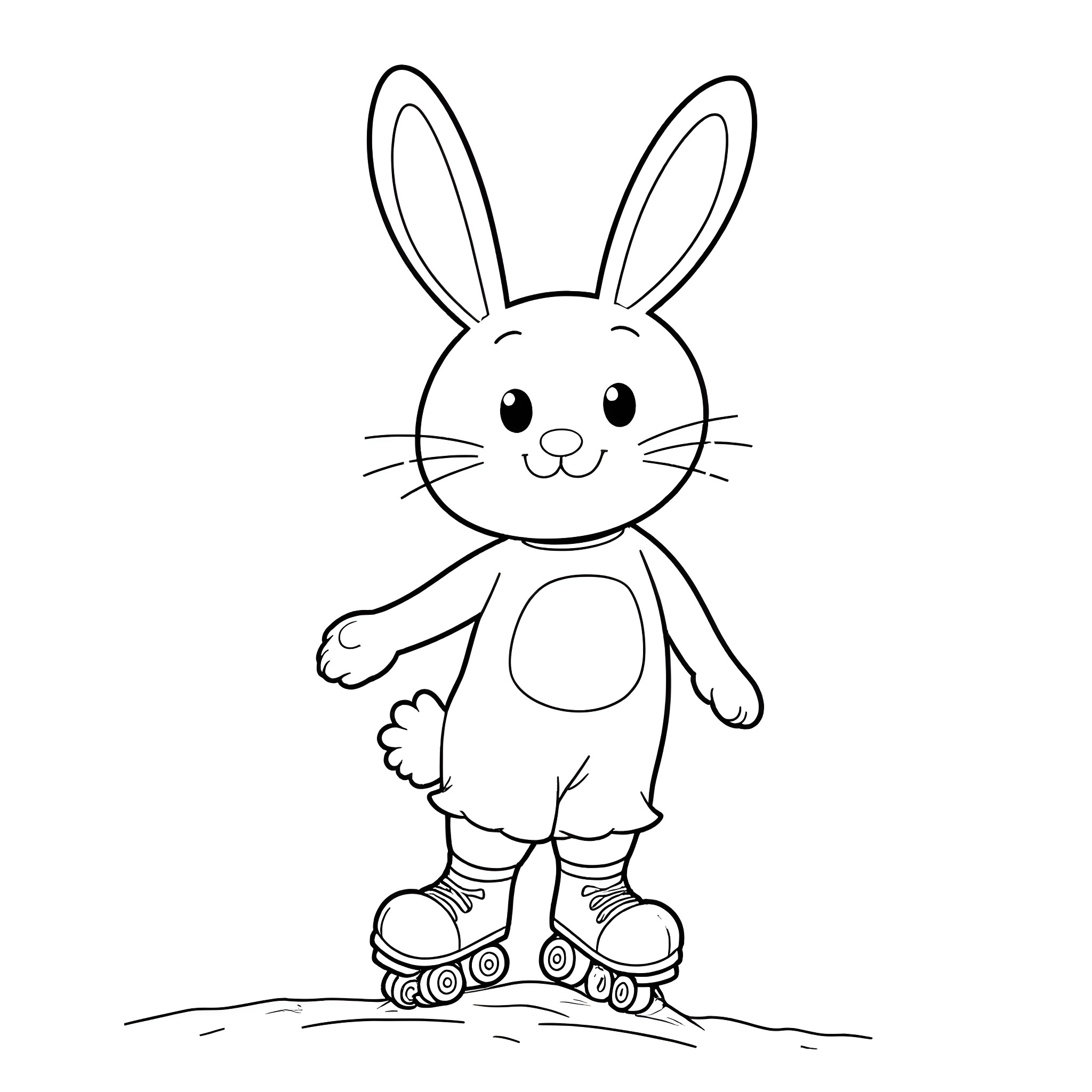 Easter Bunny on Roller Skates Coloring Page (free black-and-white line drawing printable PDF for all, from beginners to advanced learners, including children, teens, adults, and seniors)