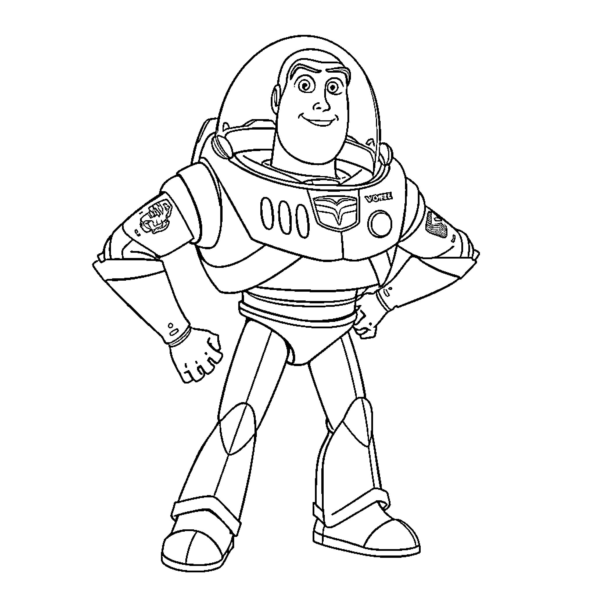 Buzz the Adventurous Astronaut Coloring Page (free black-and-white line drawing printable PDF for all, from beginners to advanced learners, including children, teens, adults, and seniors)