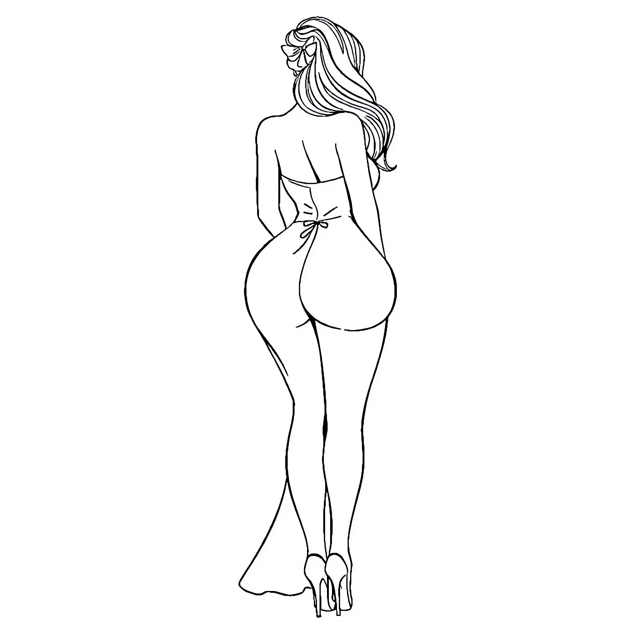 Lady in elegant silhouette posing gracefully Coloring Page (free black-and-white line drawing printable PDF for all, from beginners to advanced learners, including children, teens, adults, and seniors)