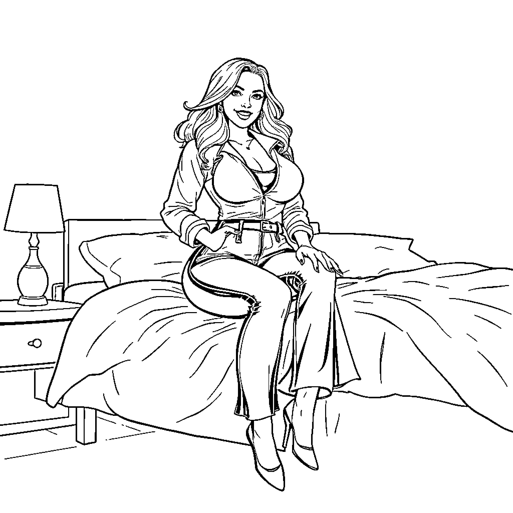 Babe lounging comfortably in bedroom Coloring Page (free black-and-white line drawing printable PDF for all, from beginners to advanced learners, including children, teens, adults, and seniors)
