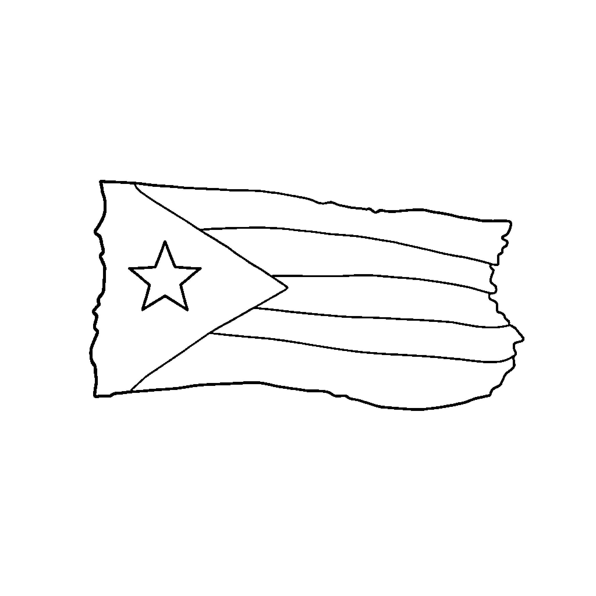 Puerto Rico Flag waving in the wind Coloring Page (free black-and-white line drawing printable PDF for all, from beginners to advanced learners, including children, teens, adults, and seniors)