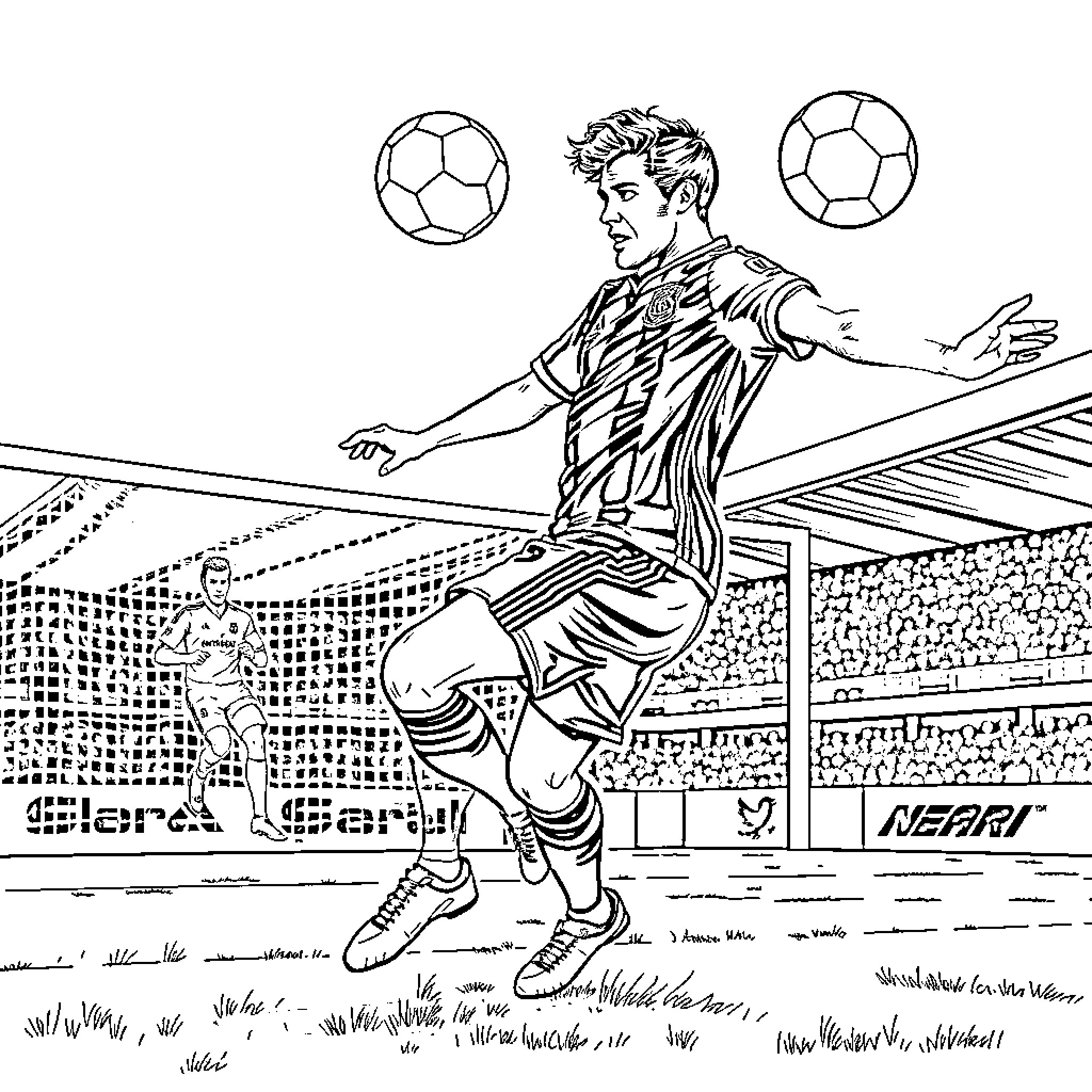 Locatelli's Soccer Moves in Stadium Coloring Page (free black-and-white line drawing printable PDF for all, from beginners to advanced learners, including children, teens, adults, and seniors)