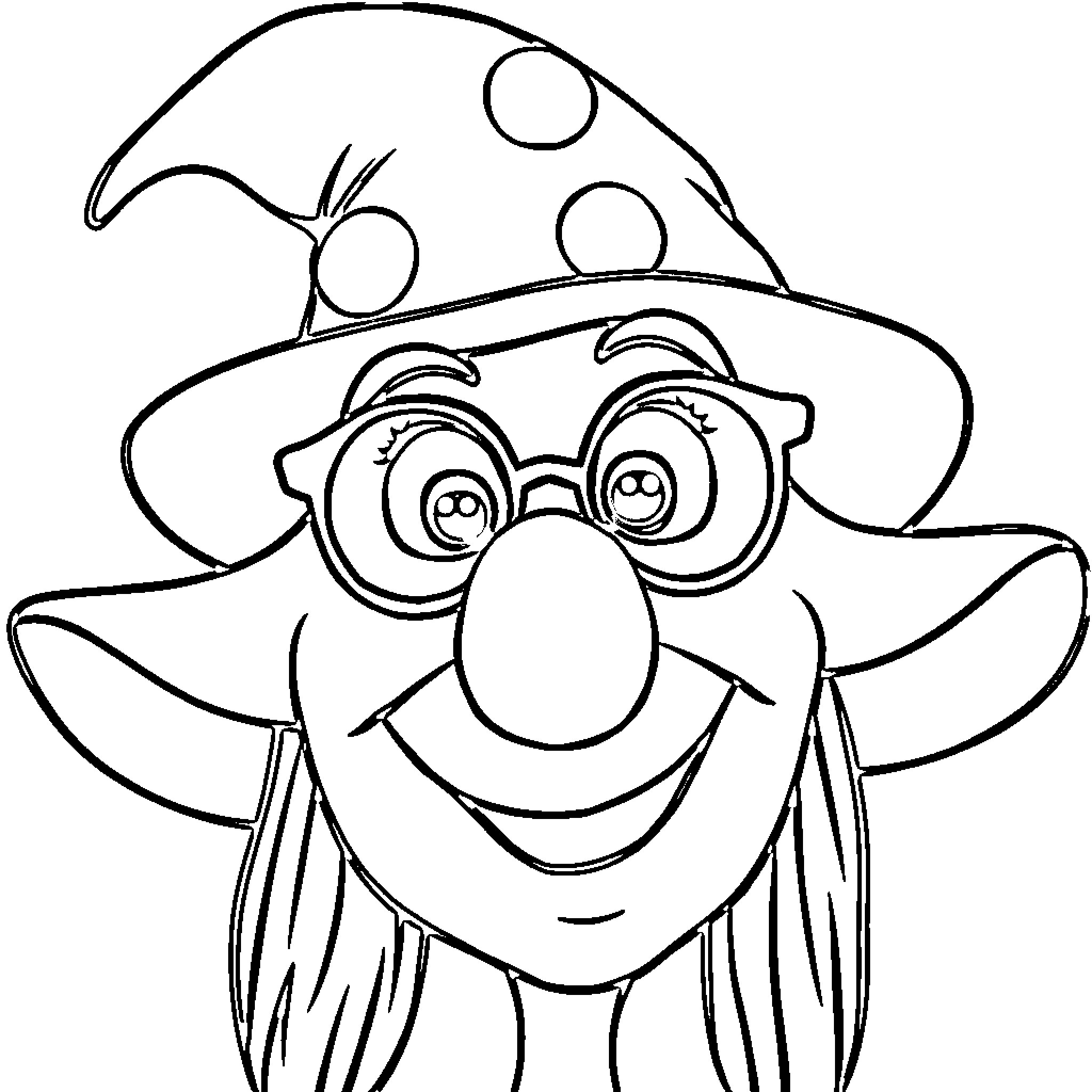 Witch with a Joyful Expression and Whimsical Hat Coloring Page (free black-and-white line drawing printable PDF for all, from beginners to advanced learners, including children, teens, adults, and seniors)