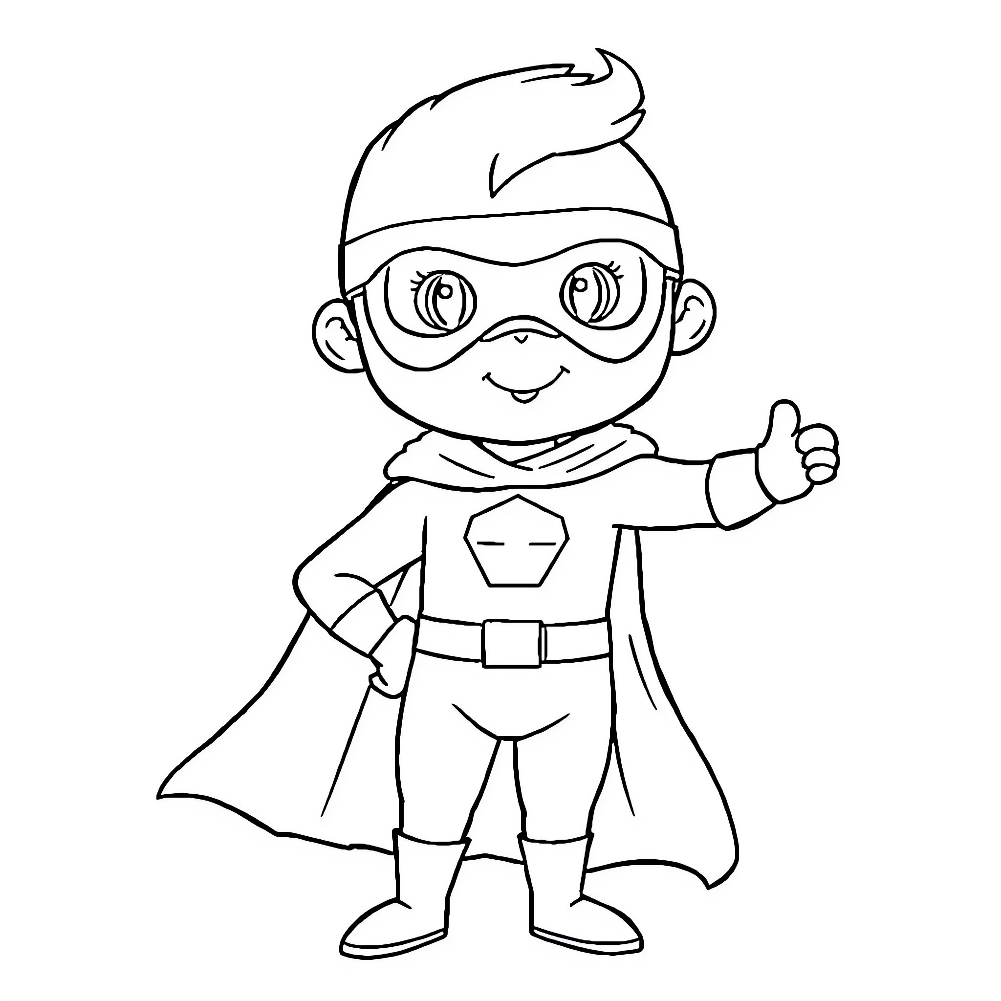 Bluey dressed as a superhero with thumbs up Coloring Page (free black-and-white line drawing printable PDF for all, from beginners to advanced learners, including children, teens, adults, and seniors)