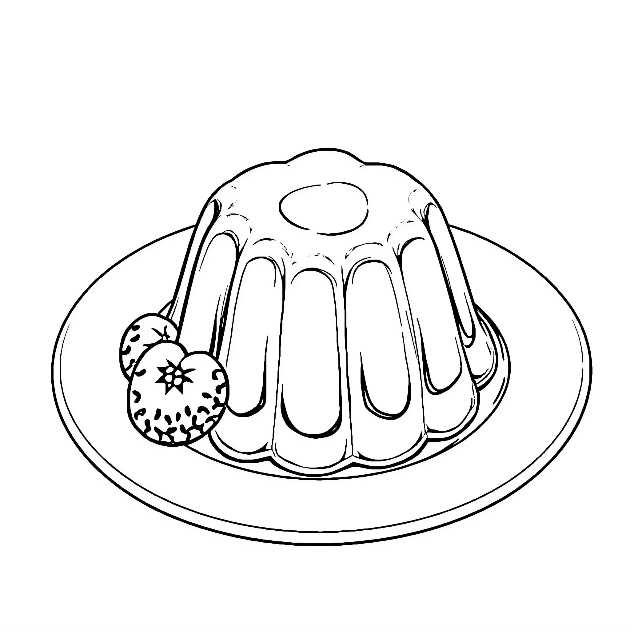 Jelly Dessert on Plate Coloring Page (free black-and-white line drawing printable PDF for all, from beginners to advanced learners, including children, teens, adults, and seniors)