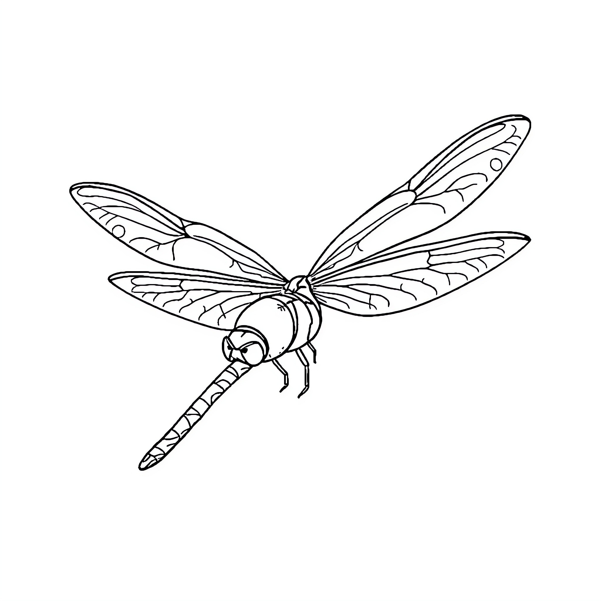 Dragonfly with outstretched wings Coloring Page (free black-and-white line drawing printable PDF for all, from beginners to advanced learners, including children, teens, adults, and seniors)