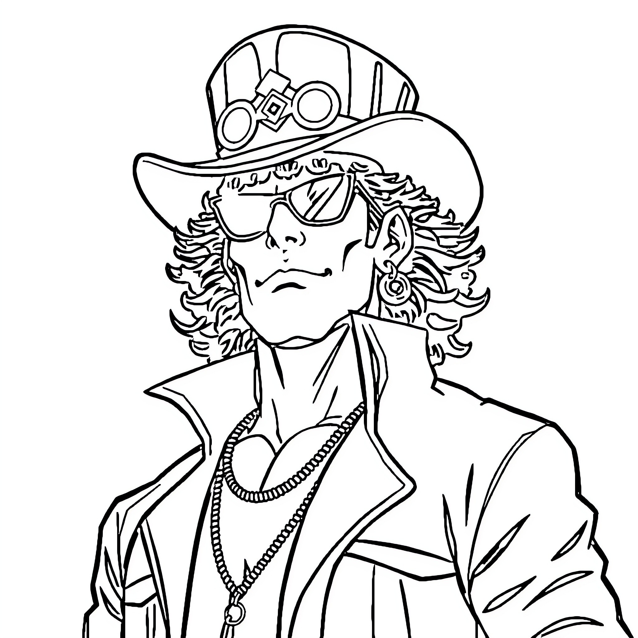 Jotaro in an adventurous outfit Coloring Page (free black-and-white line drawing printable PDF for all, from beginners to advanced learners, including children, teens, adults, and seniors)