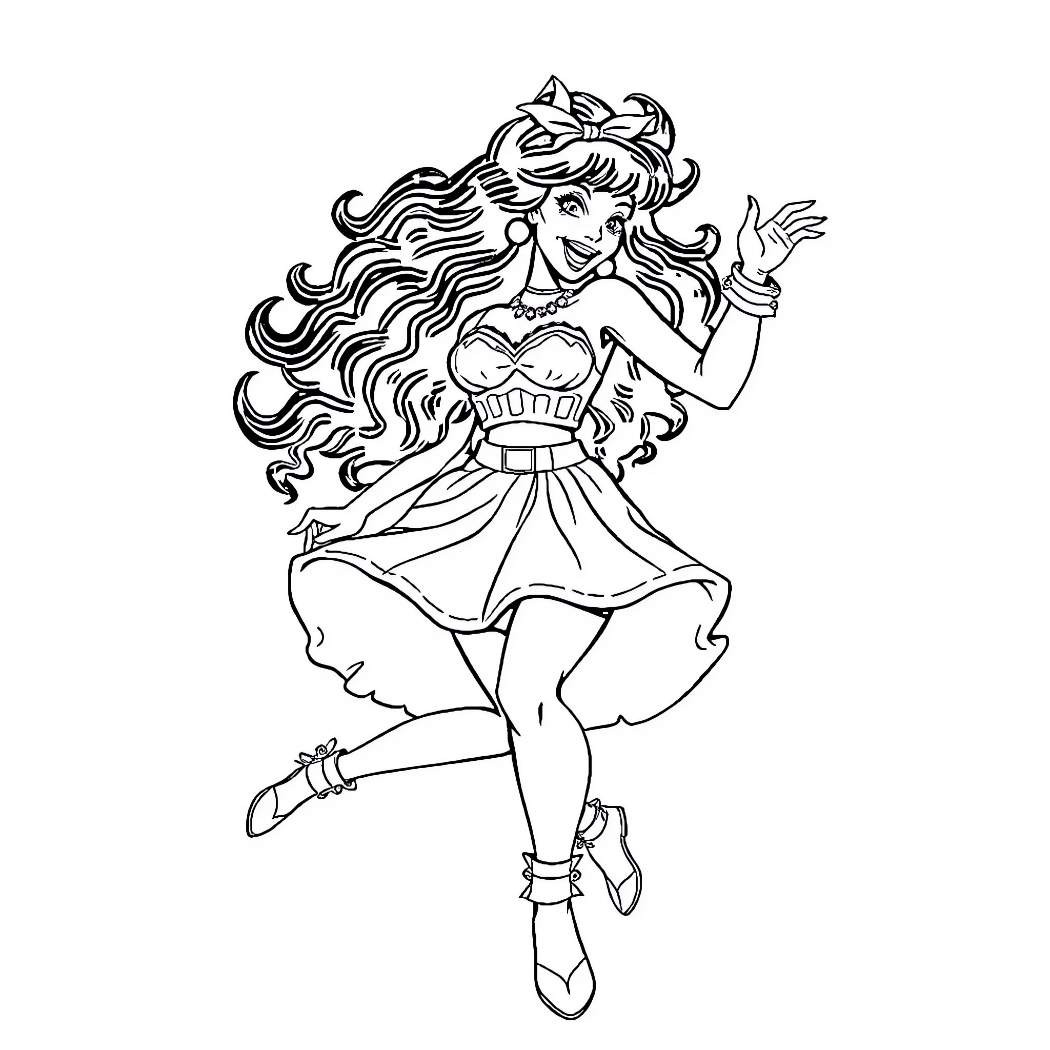 Ice Spice's Lively Dance in Stylish Attire Coloring Page (free black-and-white line drawing printable PDF for all, from beginners to advanced learners, including children, teens, adults, and seniors)
