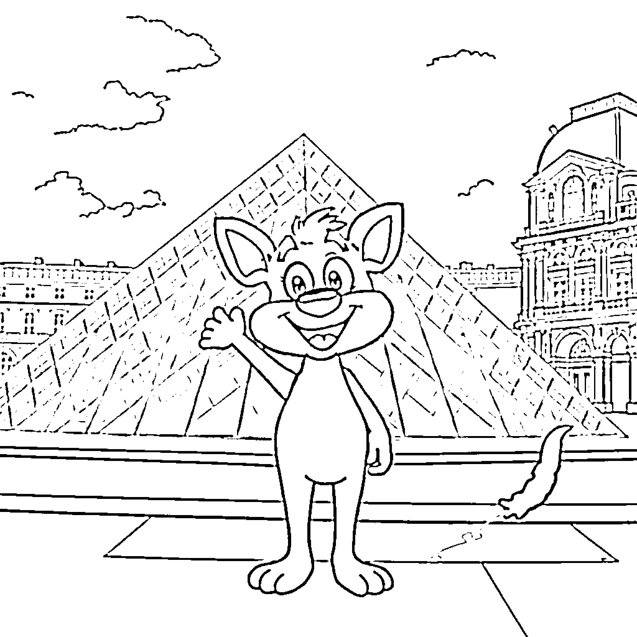 Bluey's Parisian Adventure Coloring Page (free black-and-white line drawing printable PDF for all, from beginners to advanced learners, including children, teens, adults, and seniors)