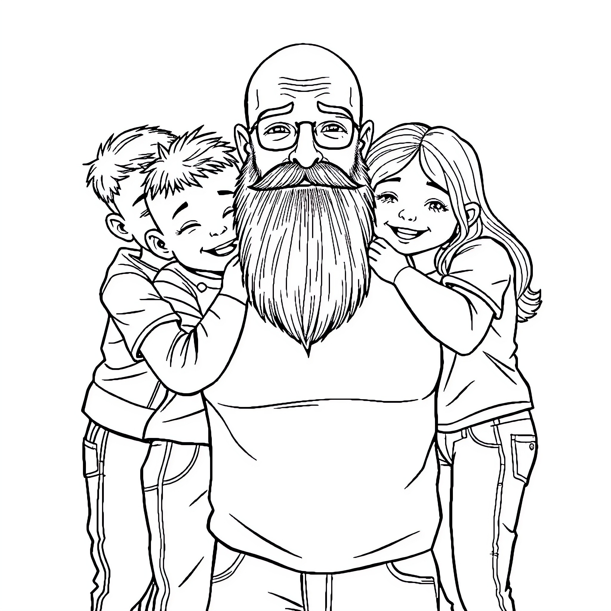 Child with grandparents in family portrait Coloring Page (free black-and-white line drawing printable PDF for all, from beginners to advanced learners, including children, teens, adults, and seniors)