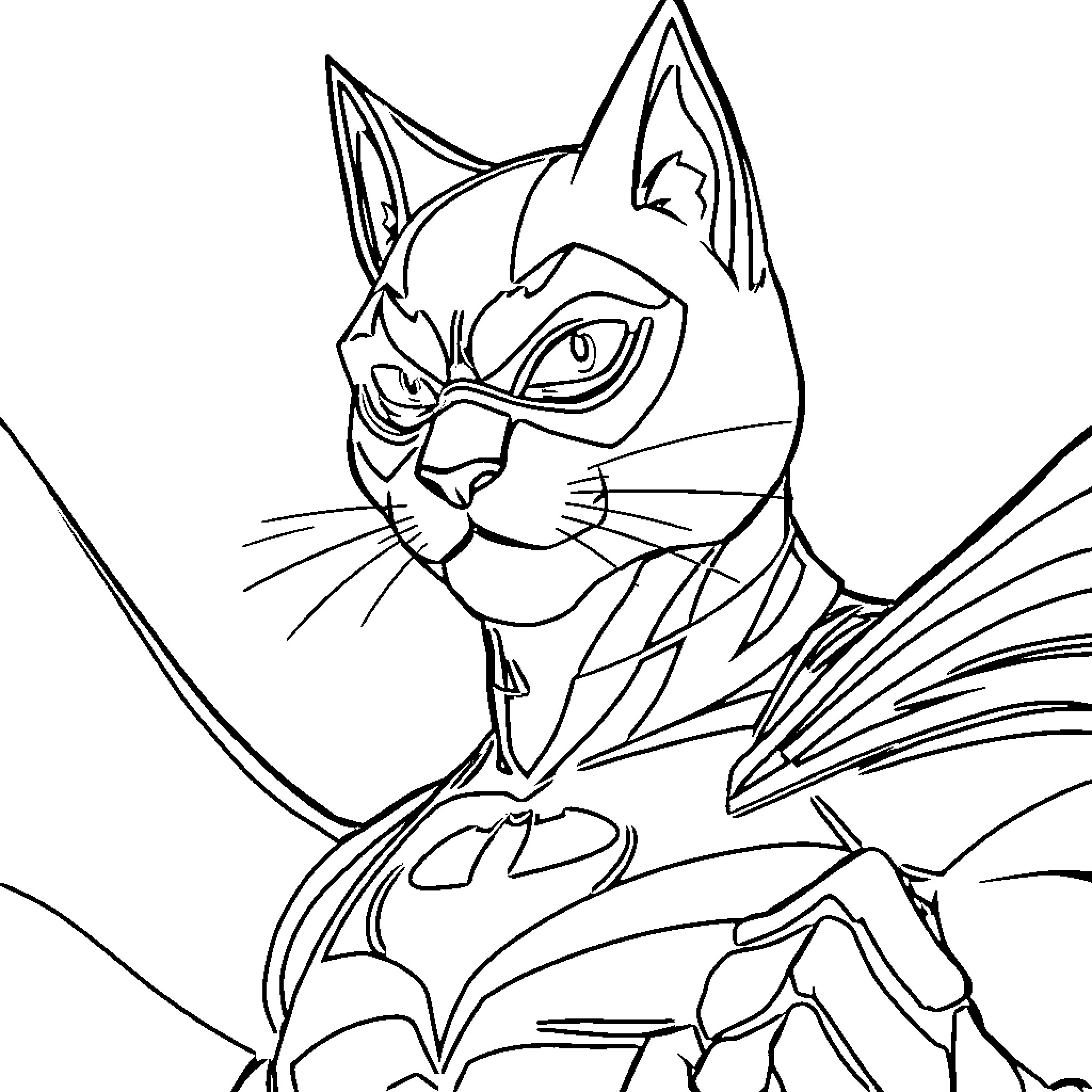 Cat Man in fierce battle pose Coloring Page (free black-and-white line drawing printable PDF for all, from beginners to advanced learners, including children, teens, adults, and seniors)