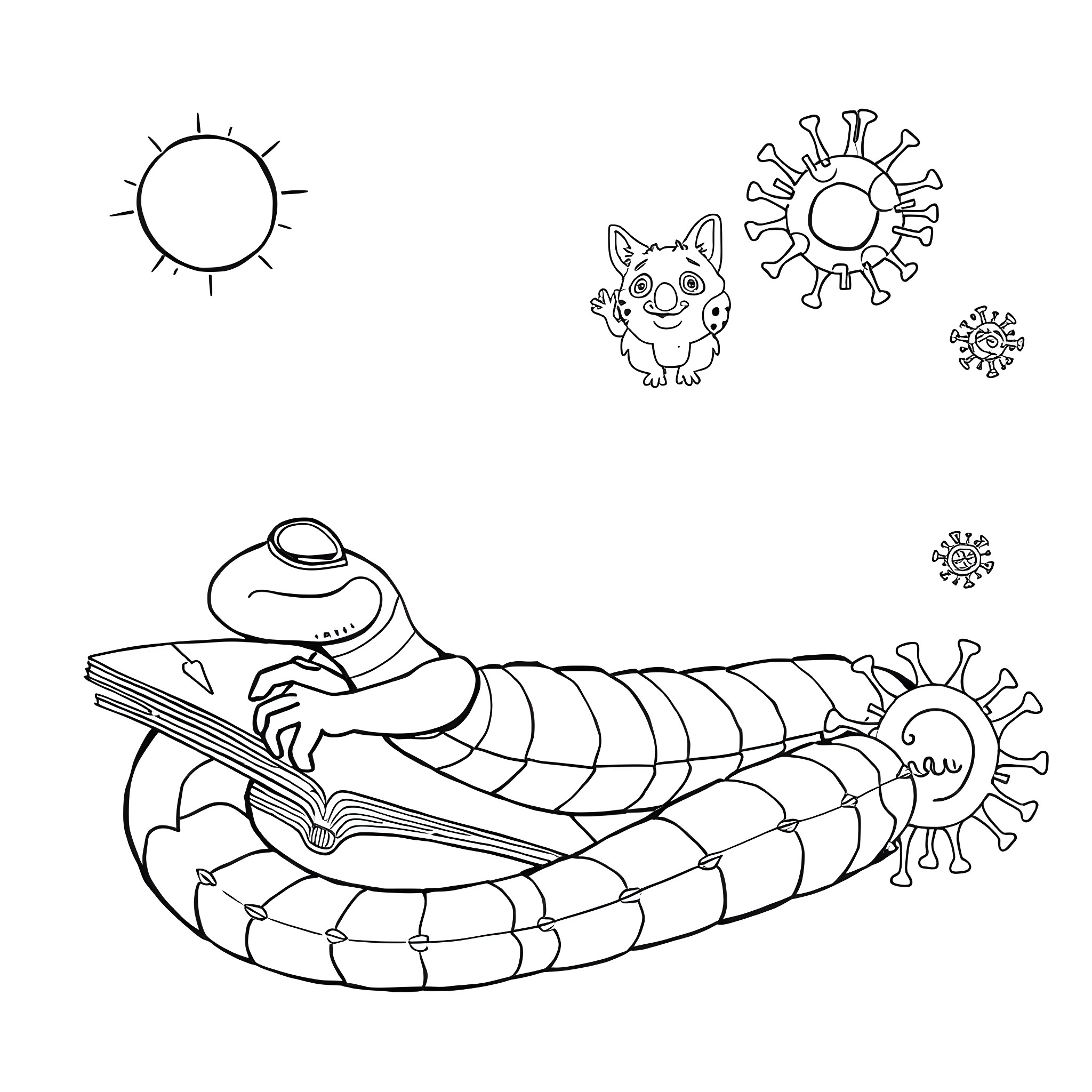 Student drawing colorful cartoon images Coloring Page (free black-and-white line drawing printable PDF for all, from beginners to advanced learners, including children, teens, adults, and seniors)