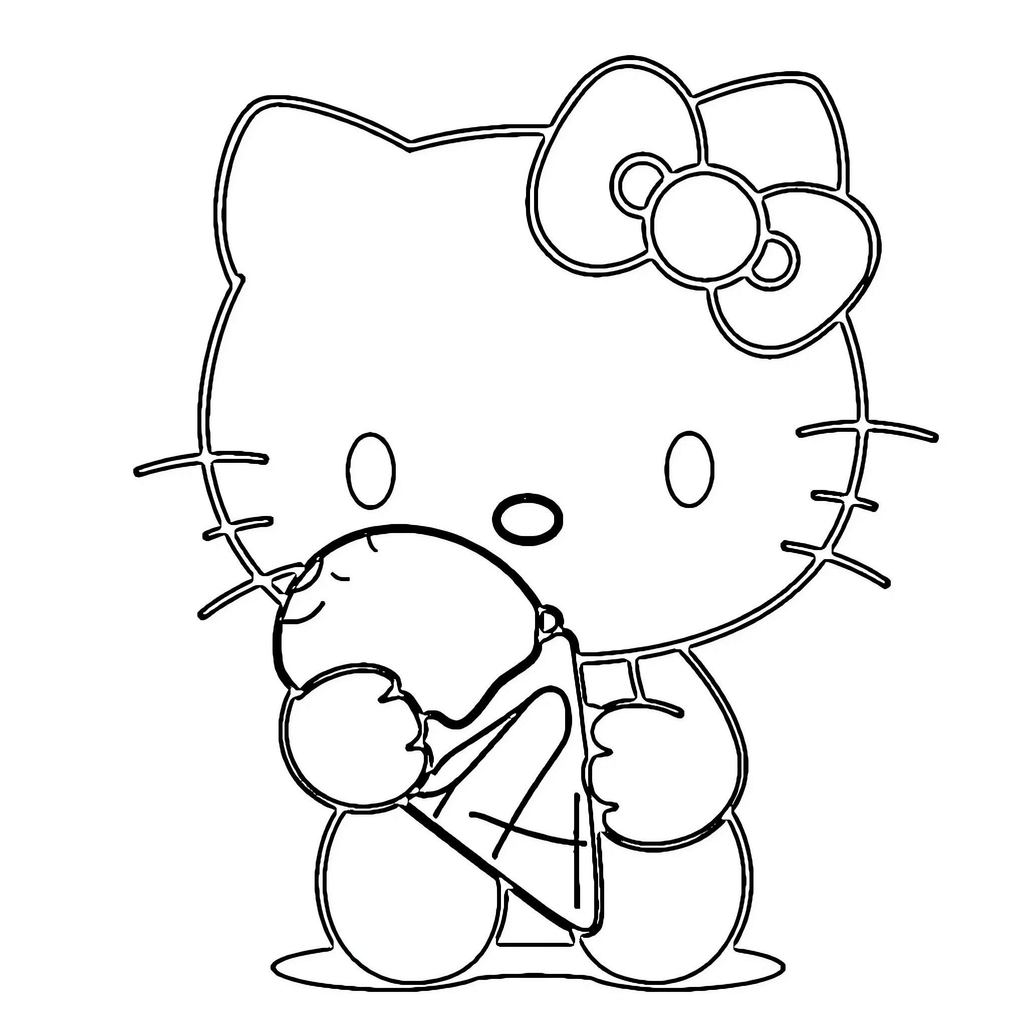 Hello Kitty enjoying a snack Coloring Page (free black-and-white line drawing printable PDF for all, from beginners to advanced learners, including children, teens, adults, and seniors)