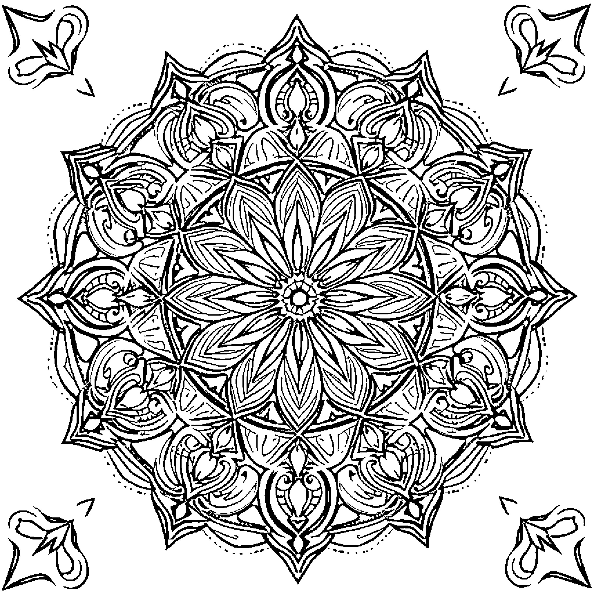Flower of Life Mandala Design Coloring Page (free black-and-white line drawing printable PDF for all, from beginners to advanced learners, including children, teens, adults, and seniors)