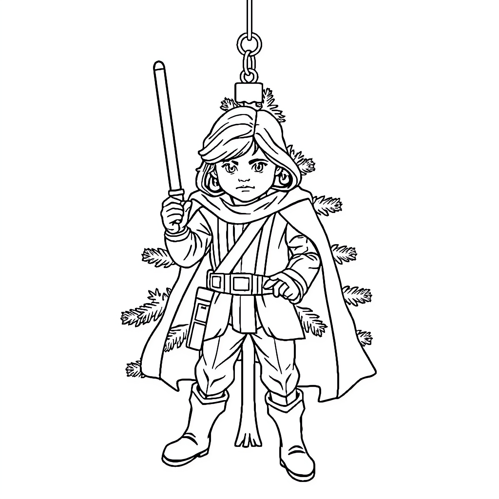 Luke Skywalker as a heroic warrior in action Coloring Page (free black-and-white line drawing printable PDF for all, from beginners to advanced learners, including children, teens, adults, and seniors)
