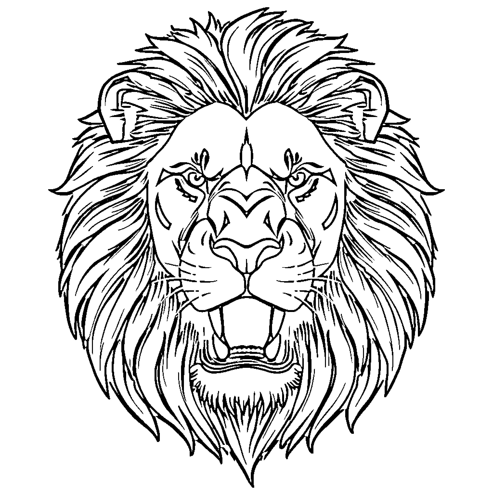 Lion displaying fierce expression Coloring Page (free black-and-white line drawing printable PDF for all, from beginners to advanced learners, including children, teens, adults, and seniors)