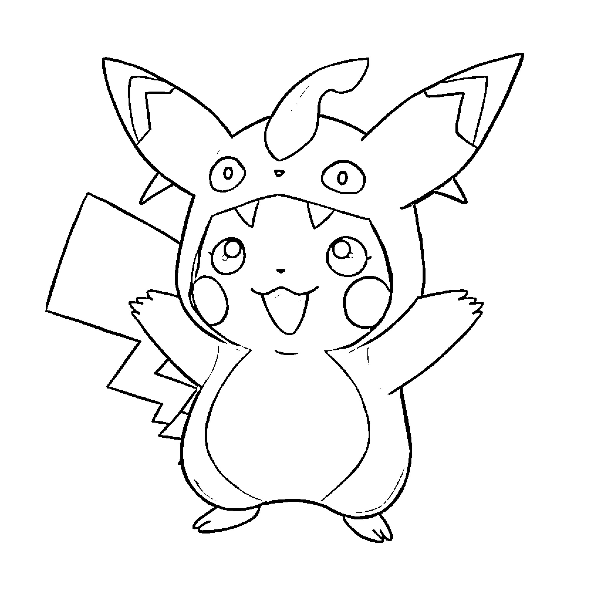 Pikachu with Curious Expression Coloring Page (free black-and-white line drawing printable PDF for all, from beginners to advanced learners, including children, teens, adults, and seniors)