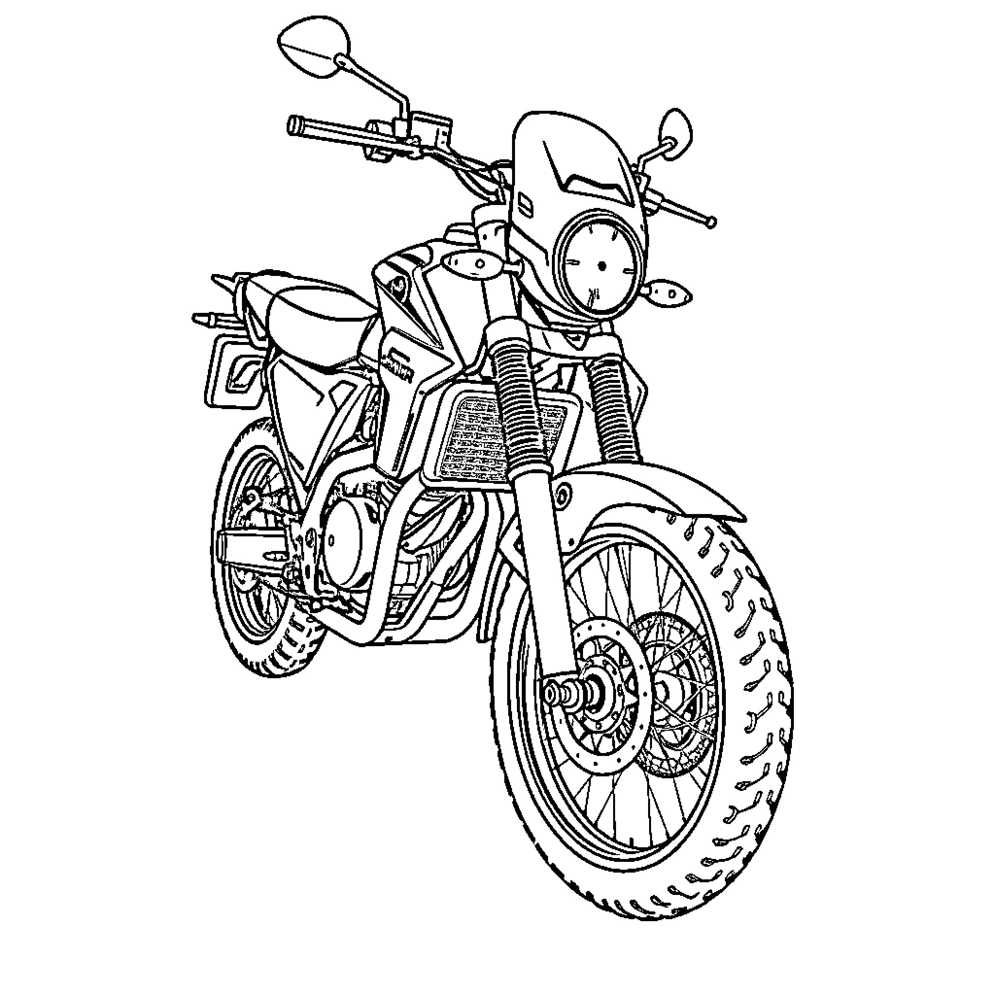Simson S51 motorcycle ready for adventure Coloring Page (free black-and-white line drawing printable PDF for all, from beginners to advanced learners, including children, teens, adults, and seniors)