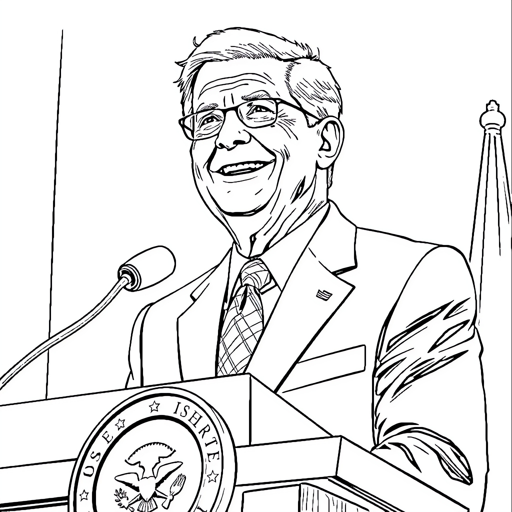 Russell Nelson speaking at a podium Coloring Page (free black-and-white line drawing printable PDF for all, from beginners to advanced learners, including children, teens, adults, and seniors)