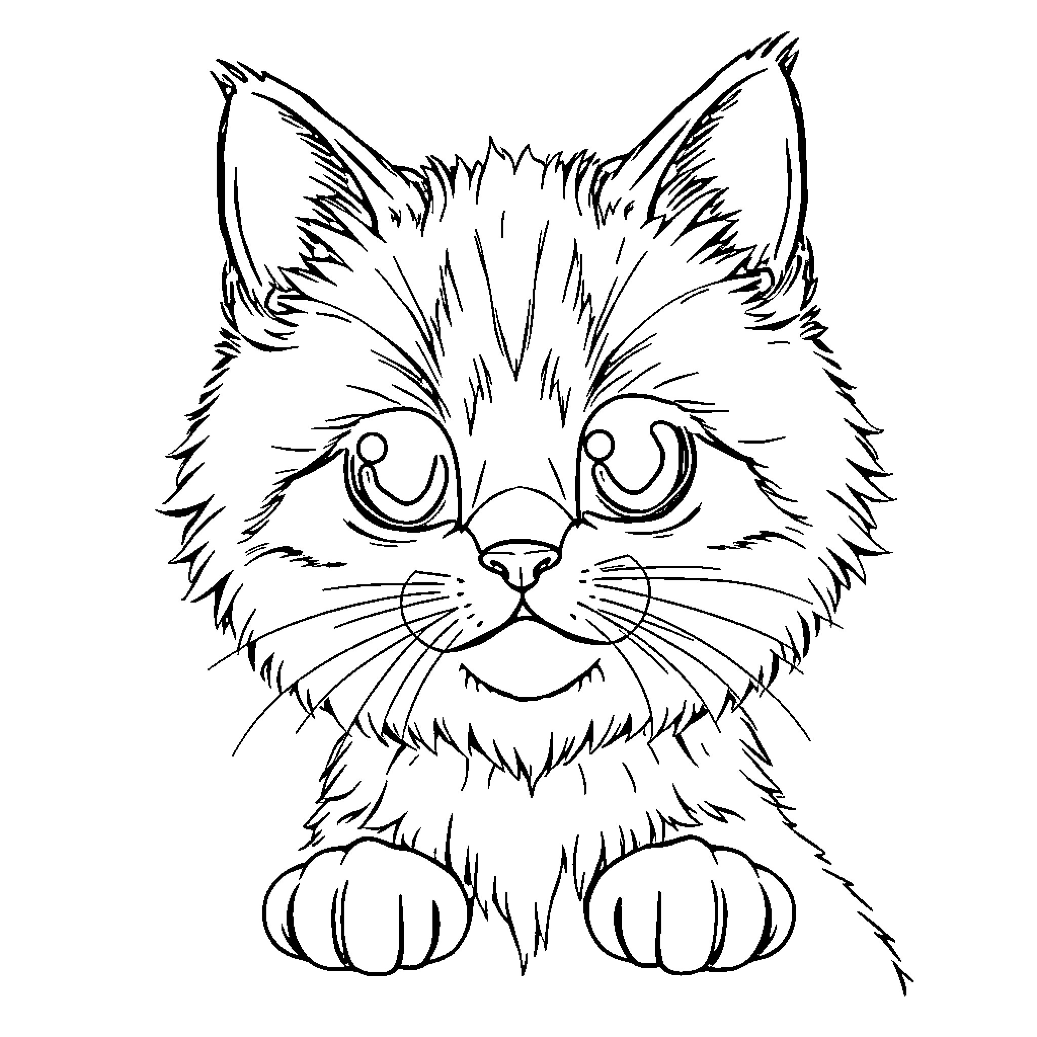 Cat with Curious Expression Coloring Page (free black-and-white line drawing printable PDF for all, from beginners to advanced learners, including children, teens, adults, and seniors)