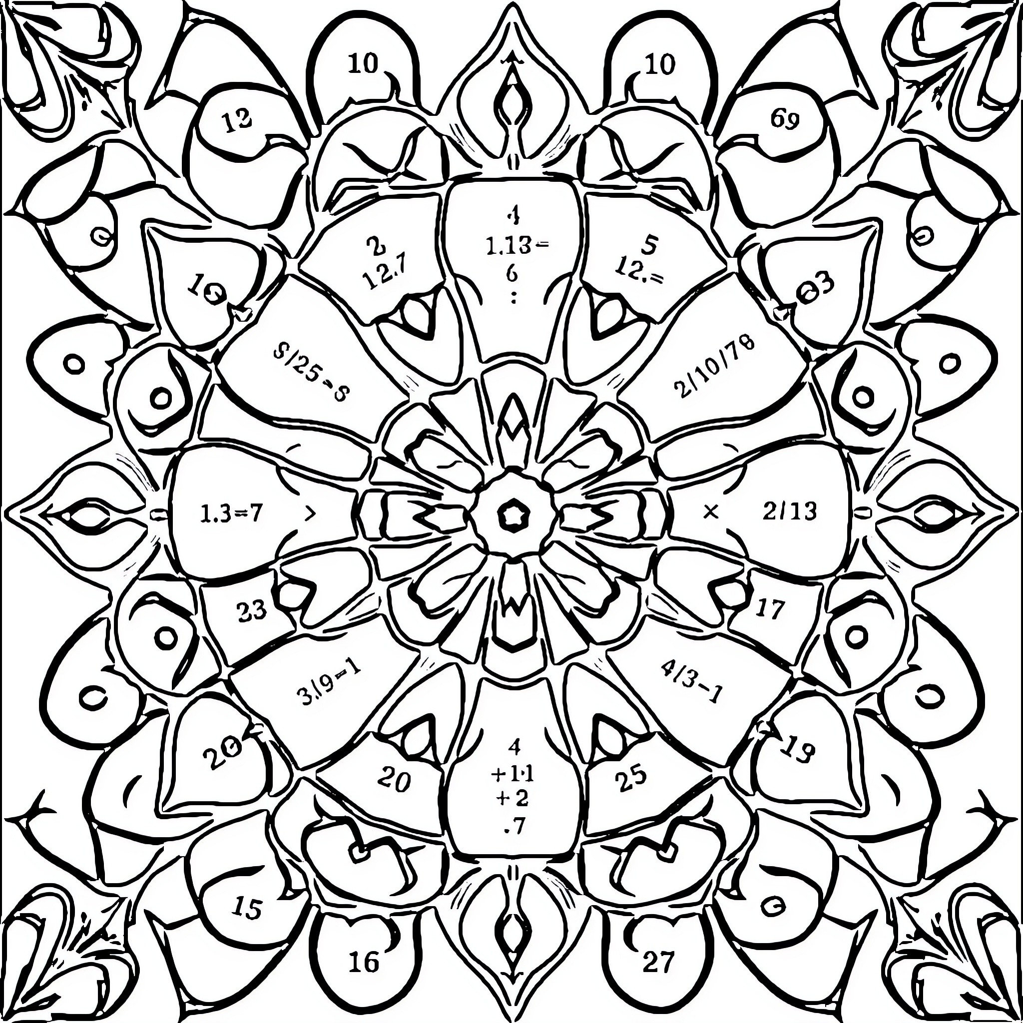 Equation of Geometric Shapes and Patterns Coloring Page (free black-and-white line drawing printable PDF for all, from beginners to advanced learners, including children, teens, adults, and seniors)