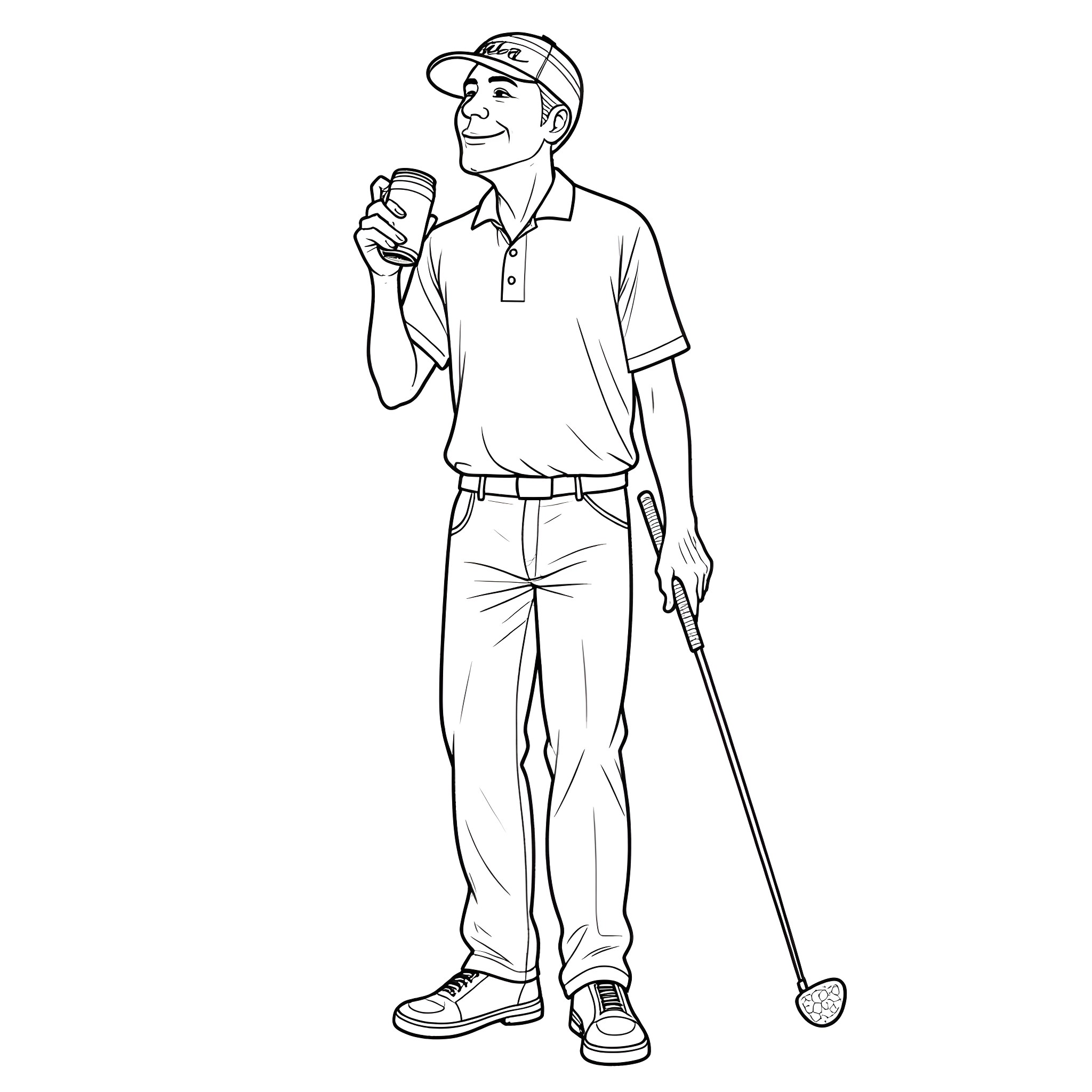 Joe Beatty playing golf on a sunny day Coloring Page (free black-and-white line drawing printable PDF for all, from beginners to advanced learners, including children, teens, adults, and seniors)