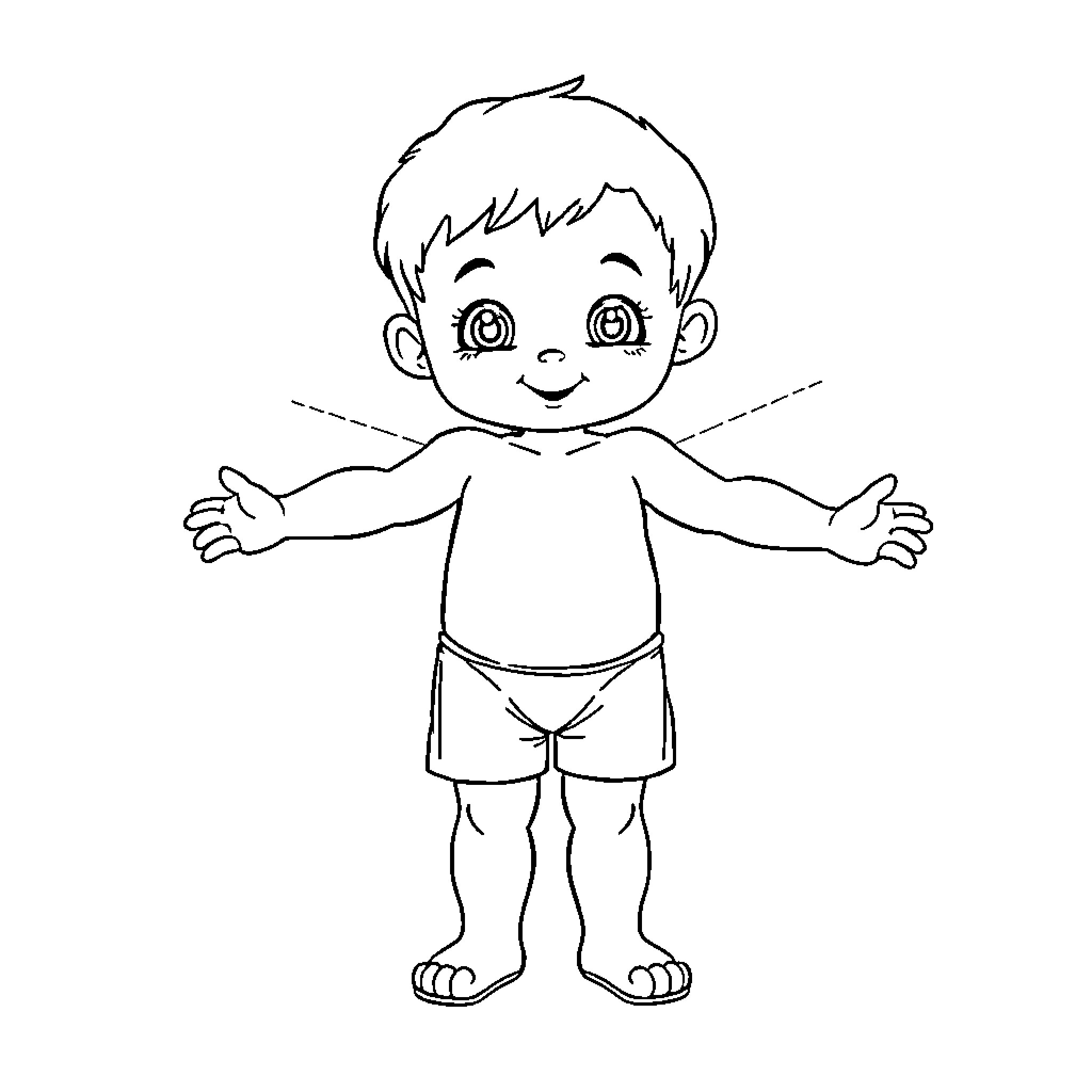 Body Parts of a Smiling Child Coloring Page (free black-and-white line drawing printable PDF for all, from beginners to advanced learners, including children, teens, adults, and seniors)