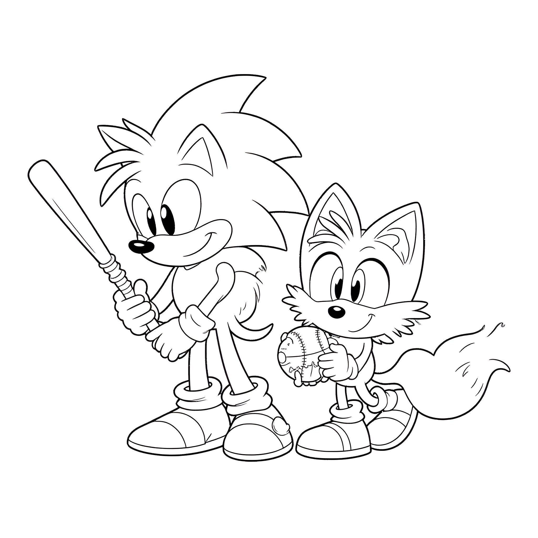 Sonic and Tails in Action Coloring Page (free black-and-white line drawing printable PDF for all, from beginners to advanced learners, including children, teens, adults, and seniors)