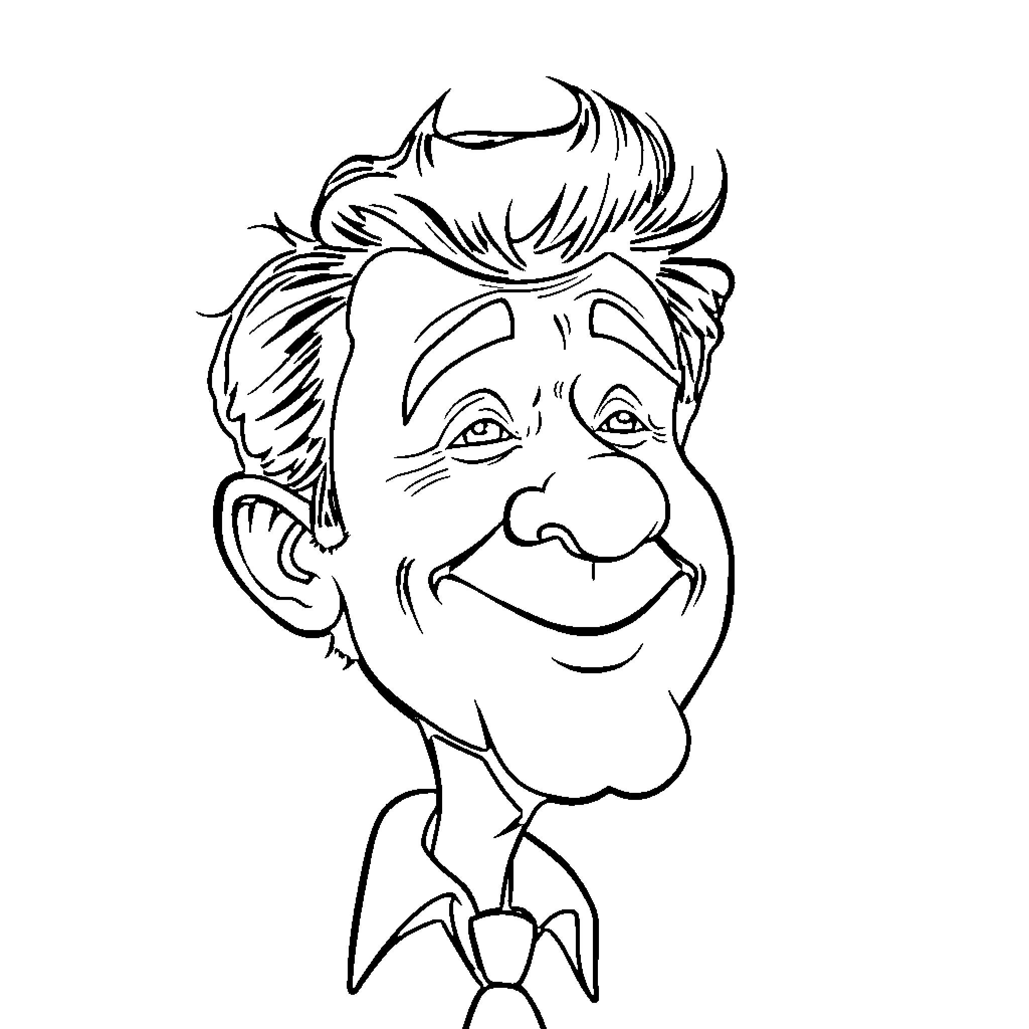 Rius' Whimsical Expression in Monochrome Illustration Coloring Page (free black-and-white line drawing printable PDF for all, from beginners to advanced learners, including children, teens, adults, and seniors)