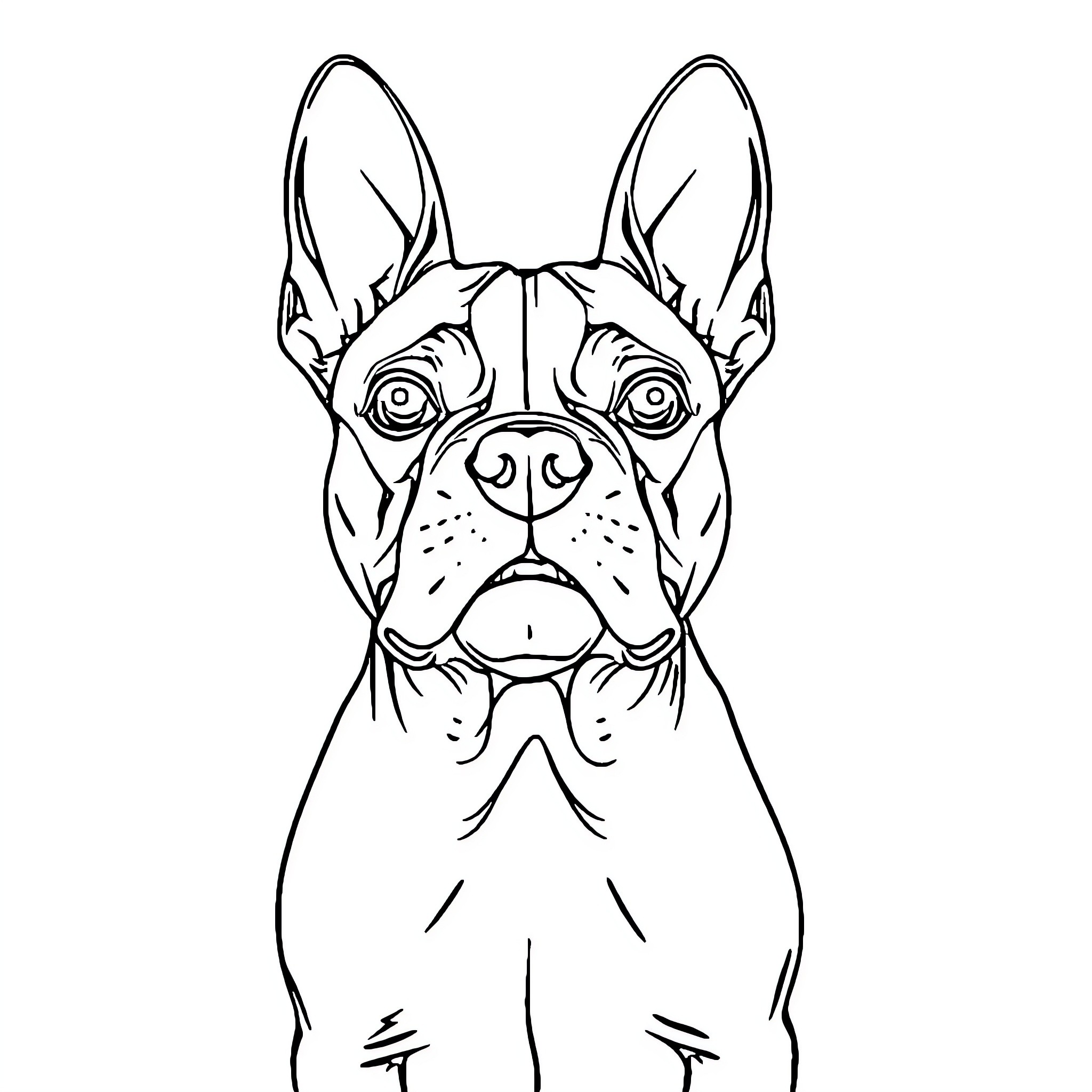 Boston Terrier with curious expression Coloring Page (free black-and-white line drawing printable PDF for all, from beginners to advanced learners, including children, teens, adults, and seniors)