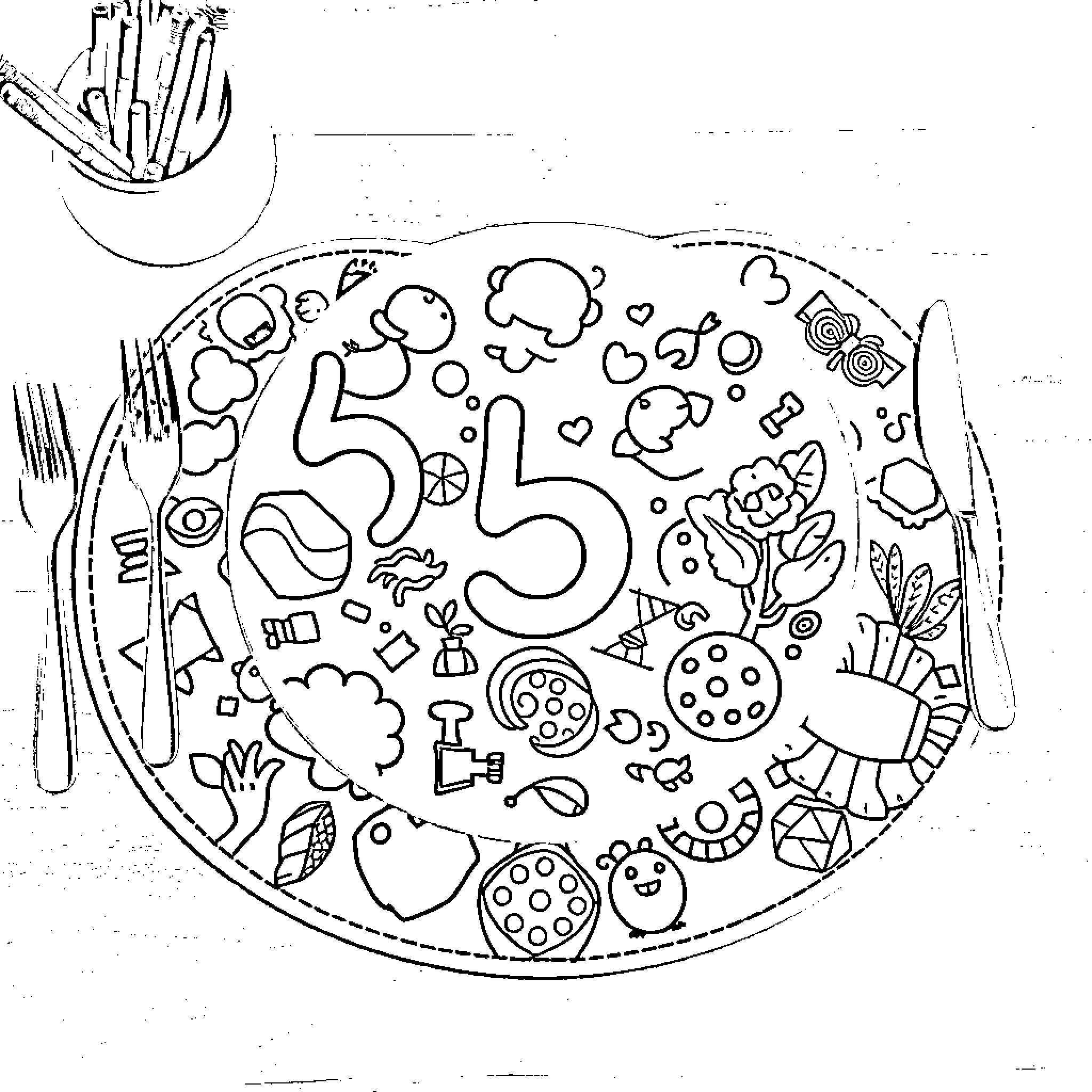 Activity Placemat with Playful Shapes and Symbols Coloring Page (free black-and-white line drawing printable PDF for all, from beginners to advanced learners, including children, teens, adults, and seniors)