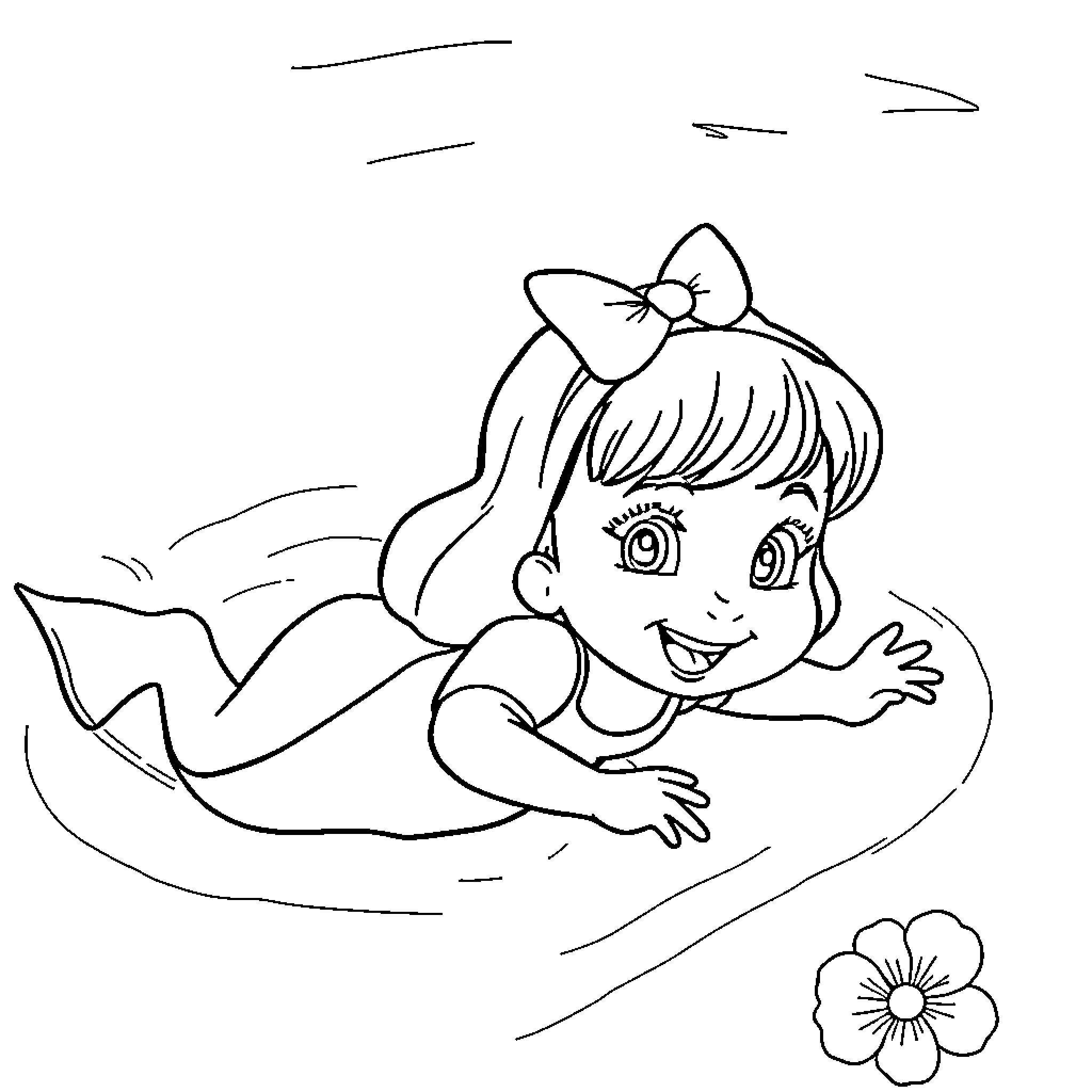Masha enjoying a fun day at the beach Coloring Page (free black-and-white line drawing printable PDF for all, from beginners to advanced learners, including children, teens, adults, and seniors)