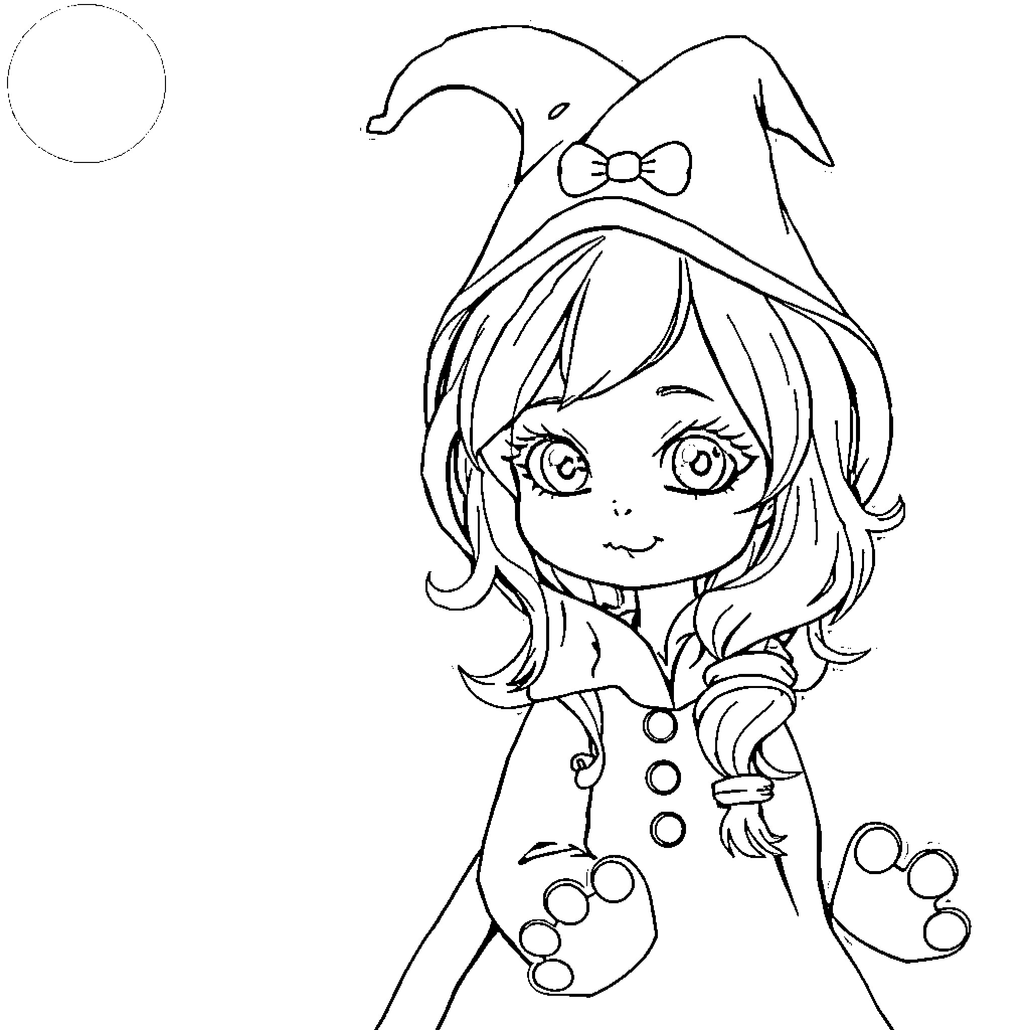 Spider-themed girl with a whimsical outfit Coloring Page (free black-and-white line drawing printable PDF for all, from beginners to advanced learners, including children, teens, adults, and seniors)