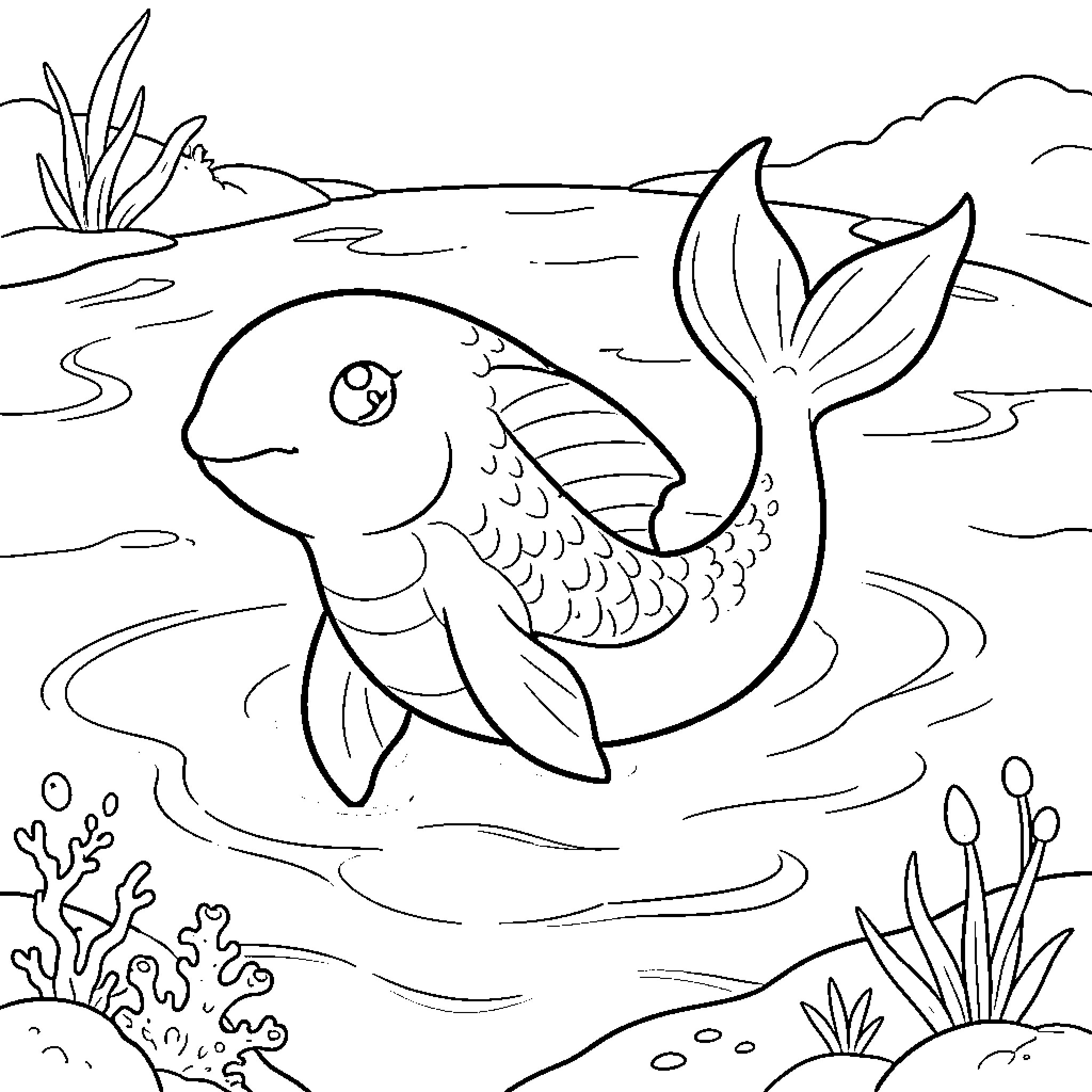 Milotic enjoying the serene underwater landscape Coloring Page (free black-and-white line drawing printable PDF for all, from beginners to advanced learners, including children, teens, adults, and seniors)