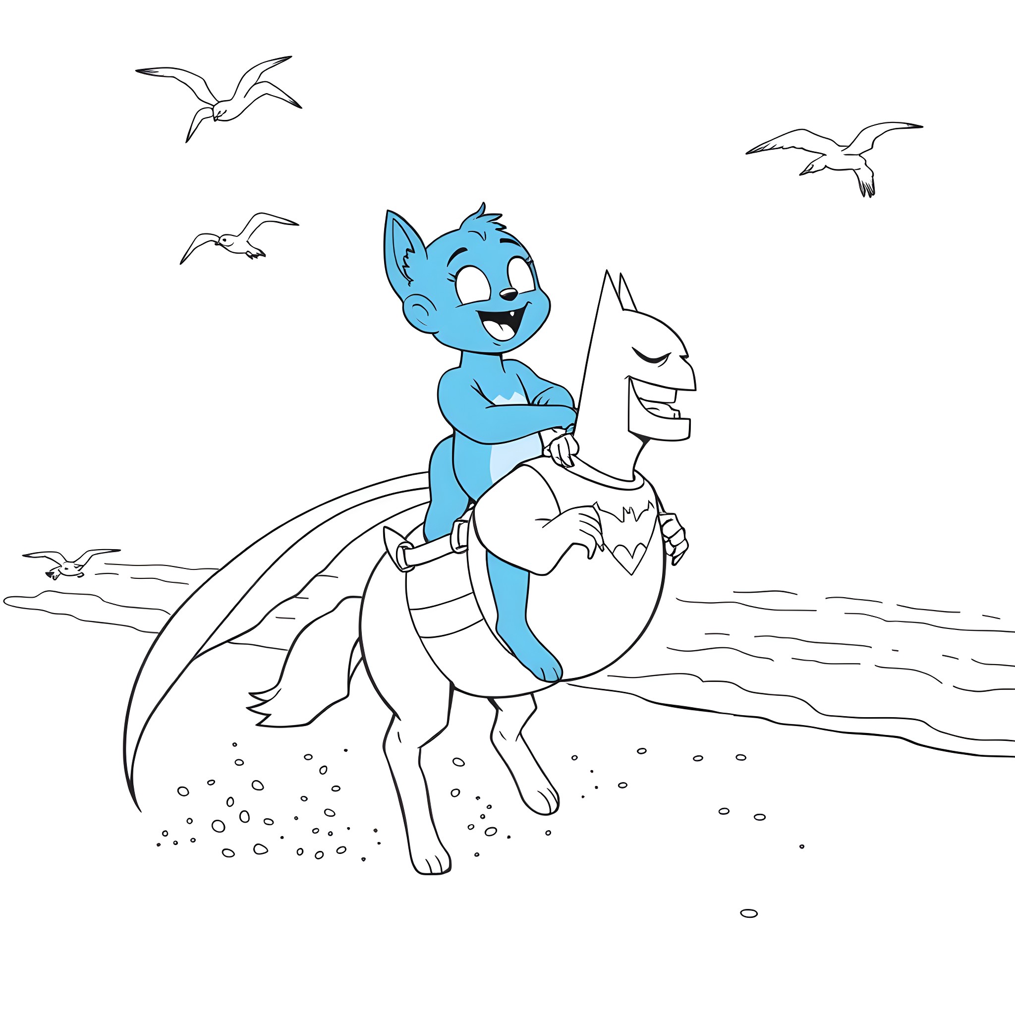 Bluey's Oceanside Adventure Coloring Page (free black-and-white line drawing printable PDF for all, from beginners to advanced learners, including children, teens, adults, and seniors)