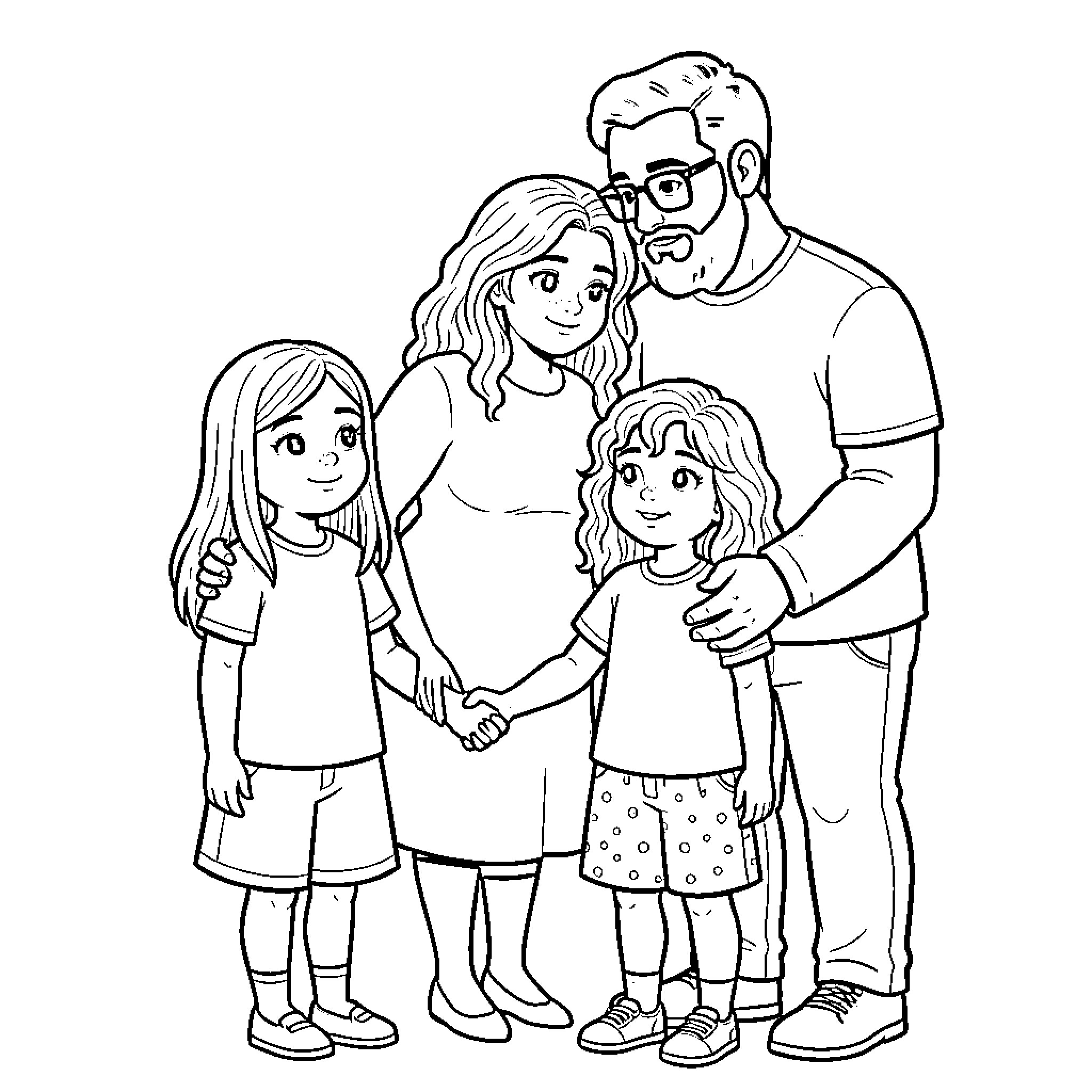 Family enjoying time together Coloring Page (free black-and-white line drawing printable PDF for all, from beginners to advanced learners, including children, teens, adults, and seniors)