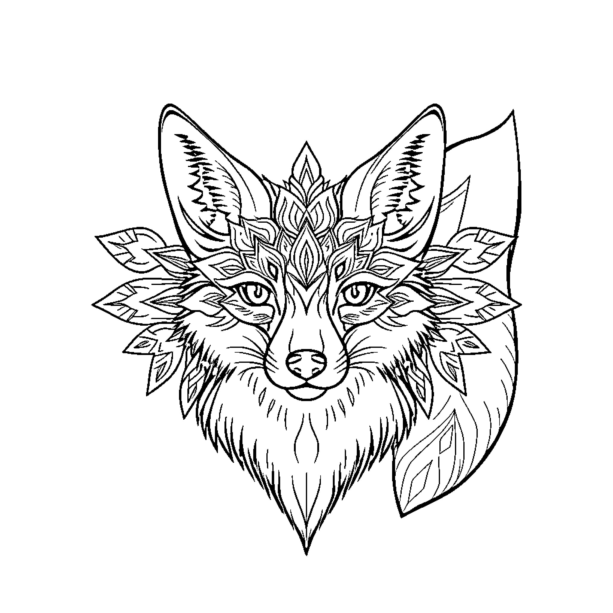 Fox with intricate floral design Coloring Page (free black-and-white line drawing printable PDF for all, from beginners to advanced learners, including children, teens, adults, and seniors)
