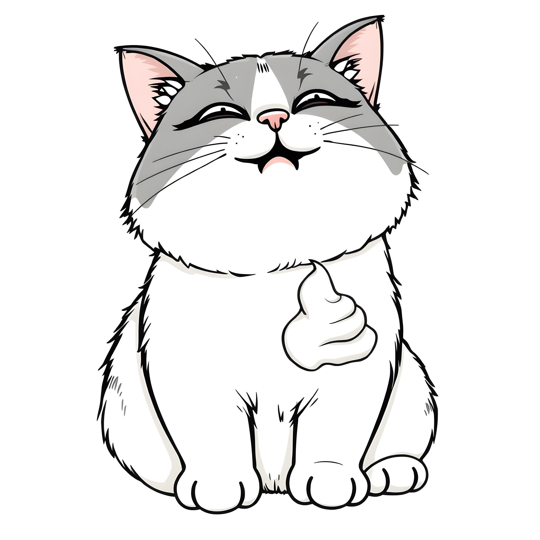 Cat with a content expression Coloring Page (free black-and-white line drawing printable PDF for all, from beginners to advanced learners, including children, teens, adults, and seniors)