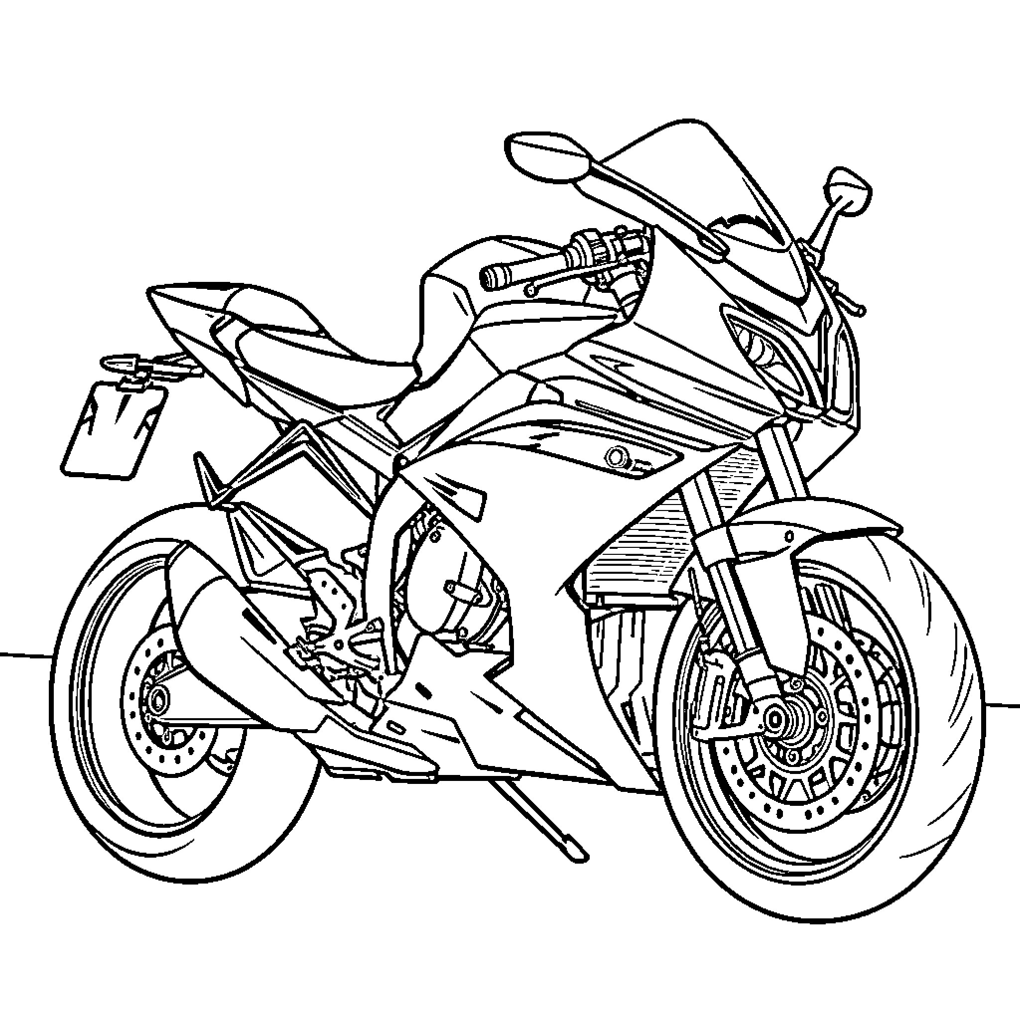 BMW s1000rr speeding through city streets Coloring Page (free black-and-white line drawing printable PDF for all, from beginners to advanced learners, including children, teens, adults, and seniors)