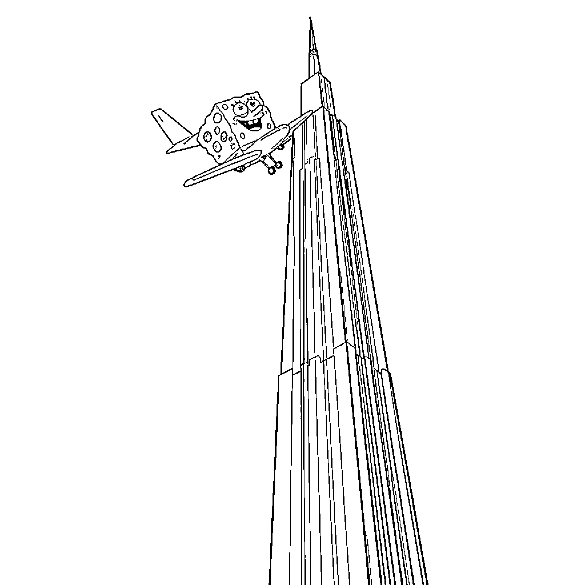 Spongebob's Nautical Adventure in the City Coloring Page (free black-and-white line drawing printable PDF for all, from beginners to advanced learners, including children, teens, adults, and seniors)