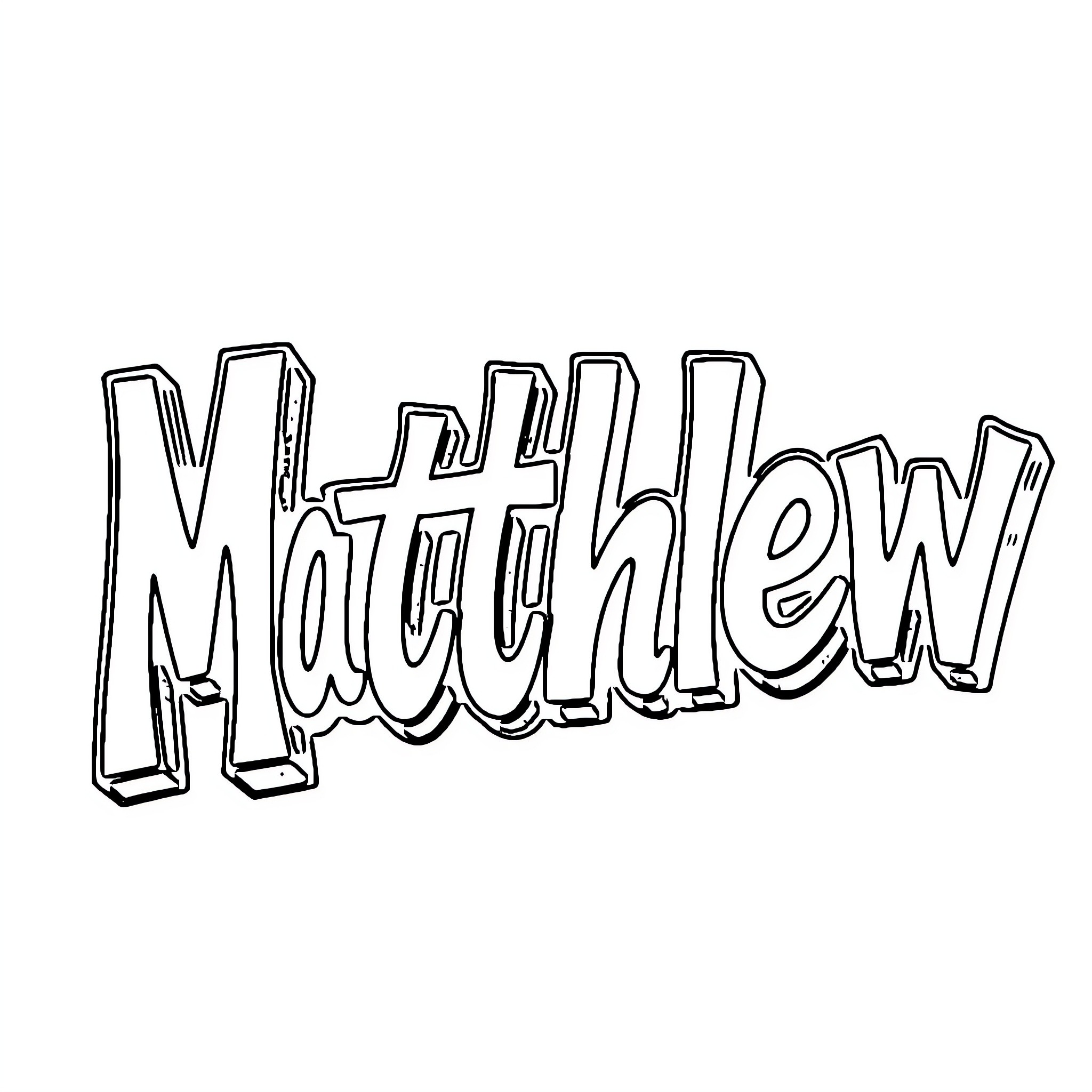 Matthew sketching playful typography Coloring Page (free black-and-white line drawing printable PDF for all, from beginners to advanced learners, including children, teens, adults, and seniors)