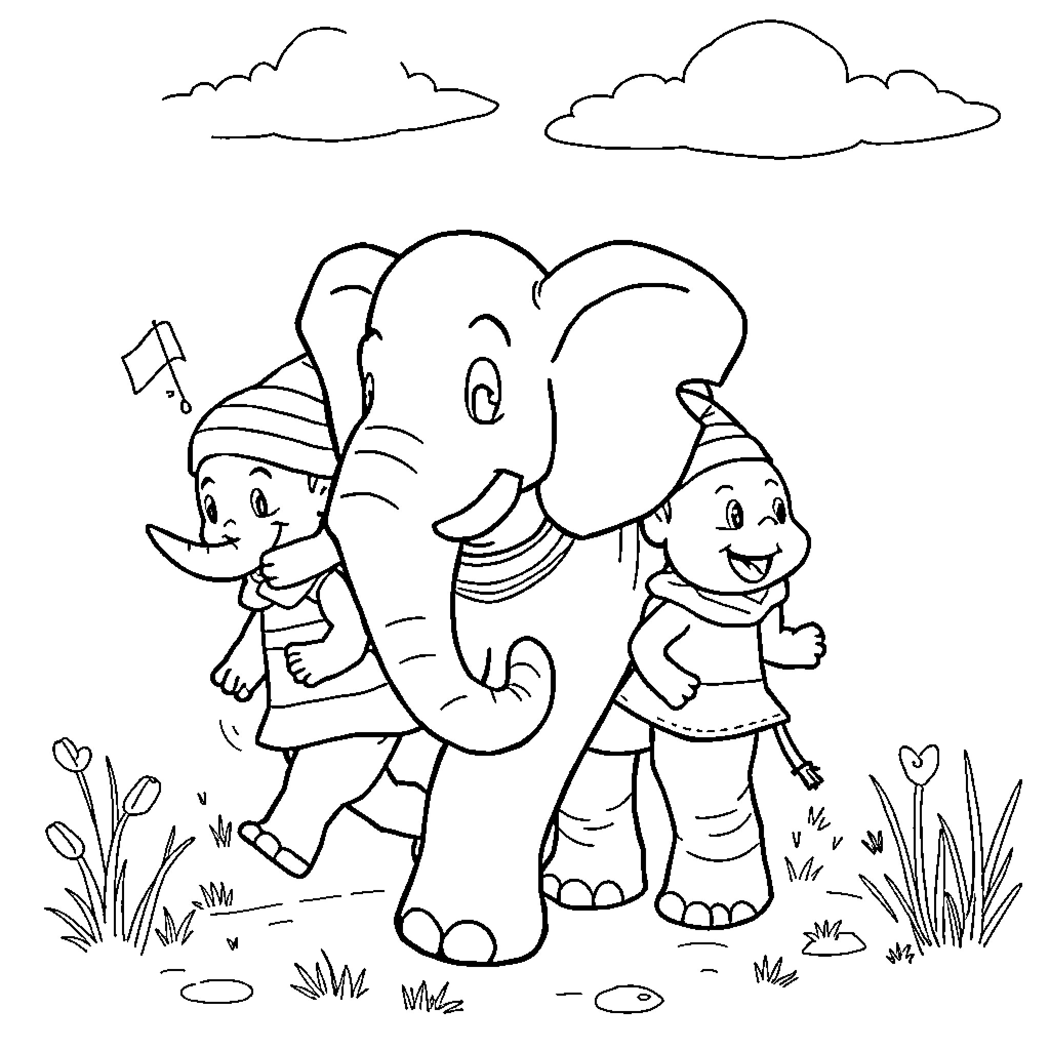 Paw Patrol Friends Enjoy Nature Adventure Coloring Page (free black-and-white line drawing printable PDF for all, from beginners to advanced learners, including children, teens, adults, and seniors)