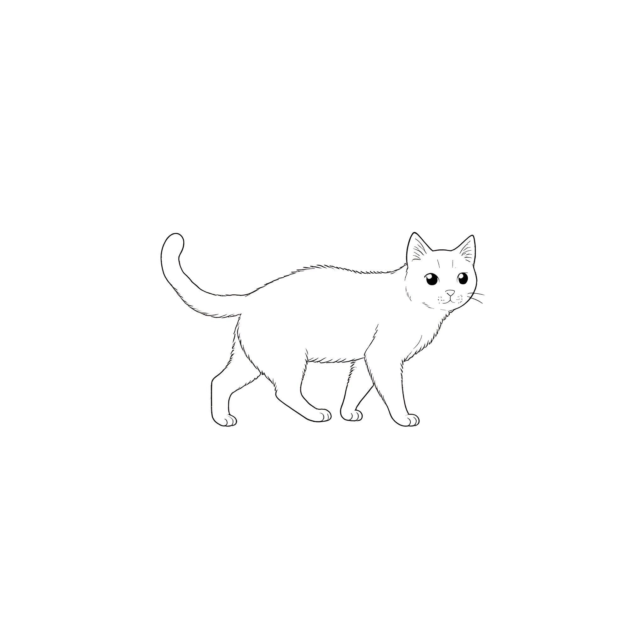 Cat in simple line art illustration Coloring Page (free black-and-white line drawing printable PDF for all, from beginners to advanced learners, including children, teens, adults, and seniors)